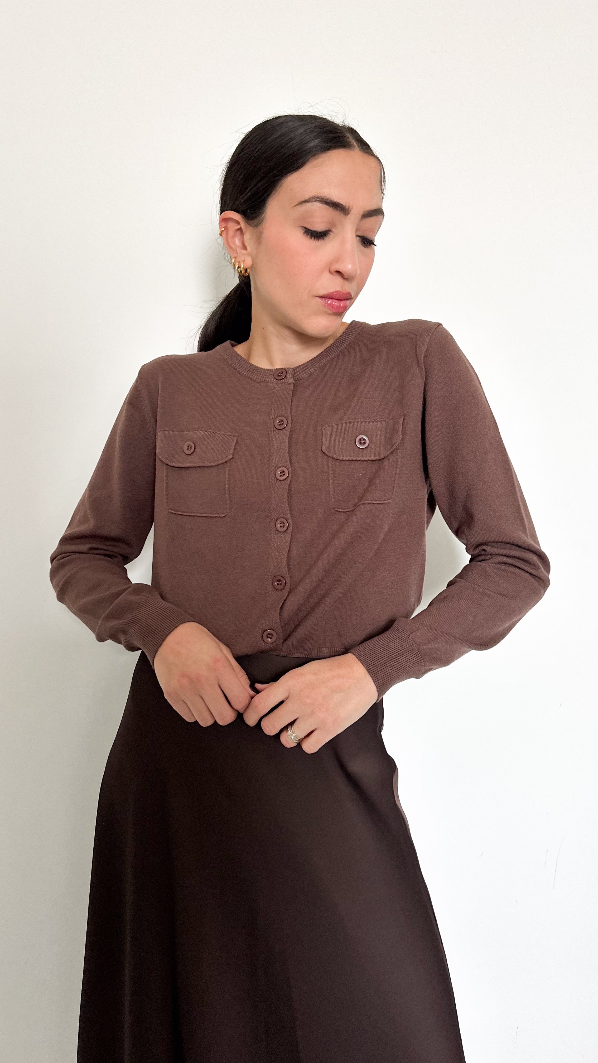 Cardigan Con Tasche Marrone