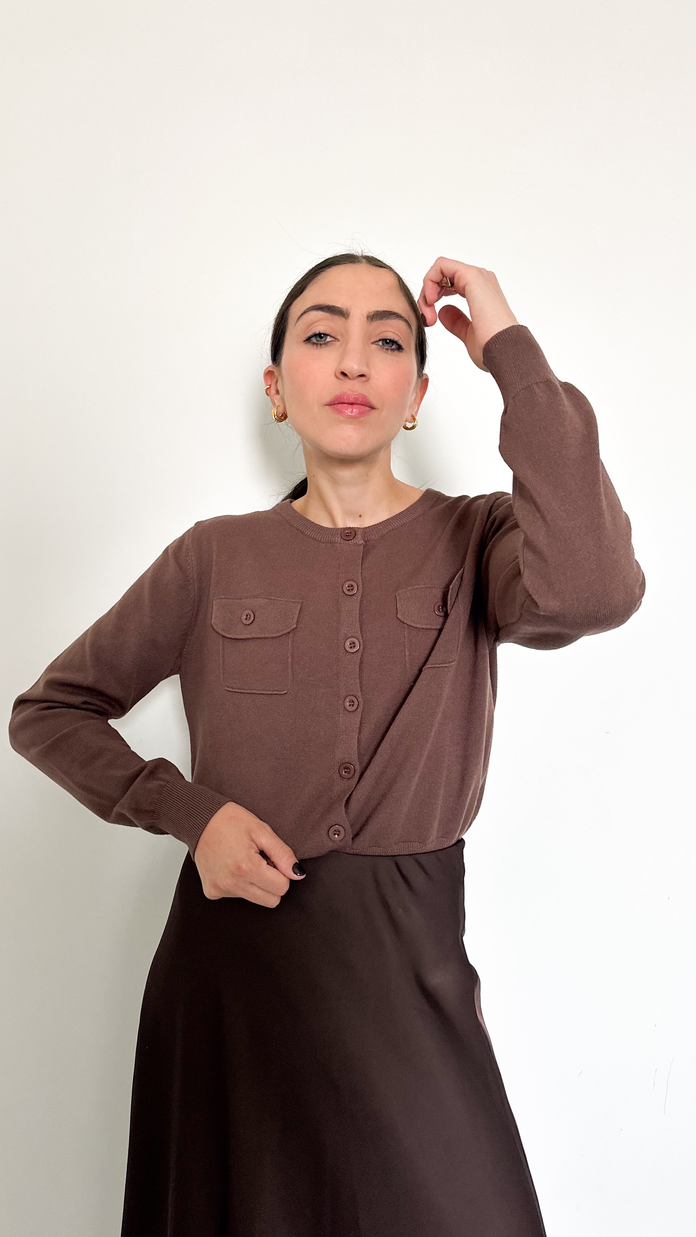 Cardigan Con Tasche Marrone