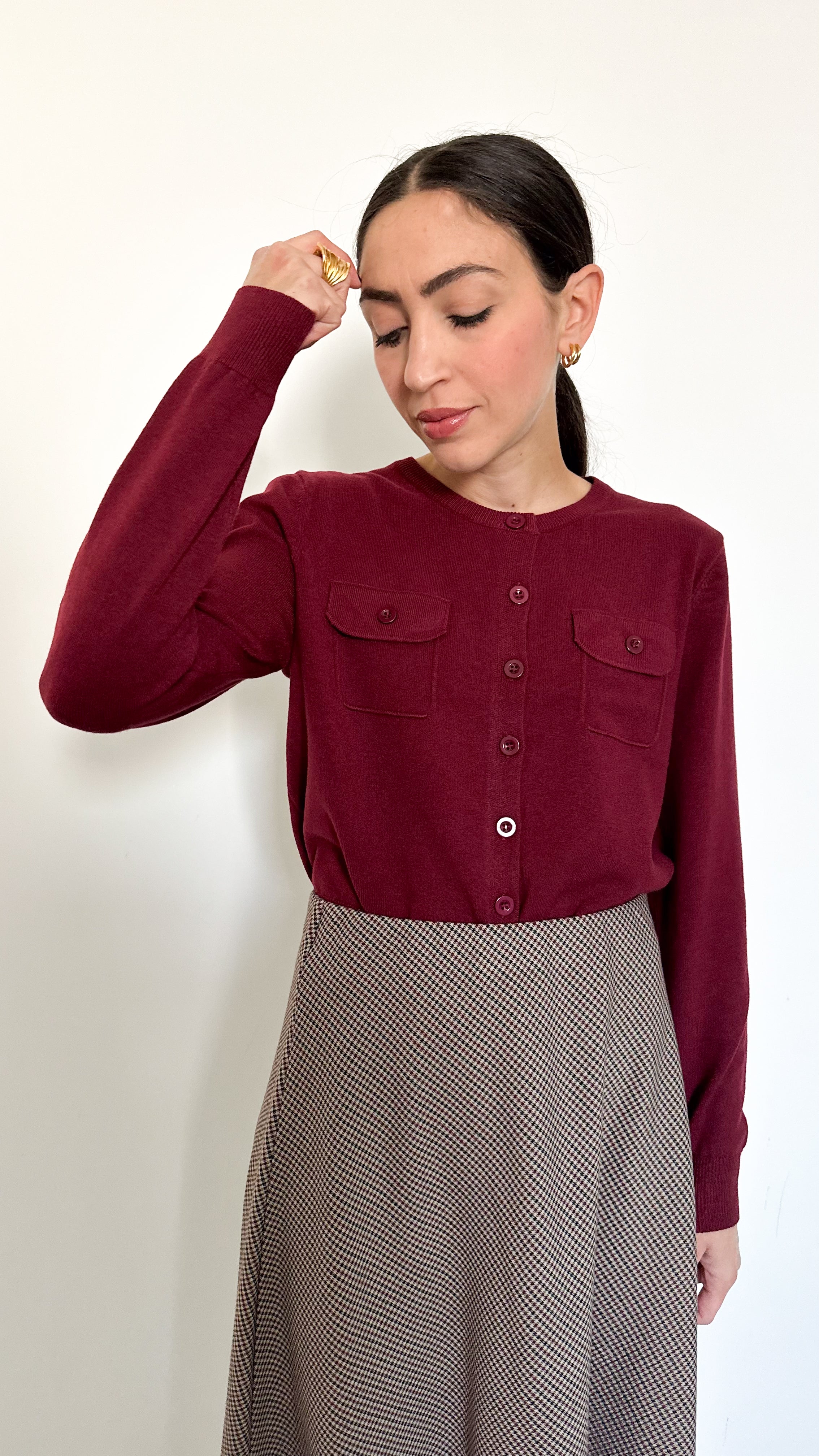 Cardigan Con Tasche Bordeaux