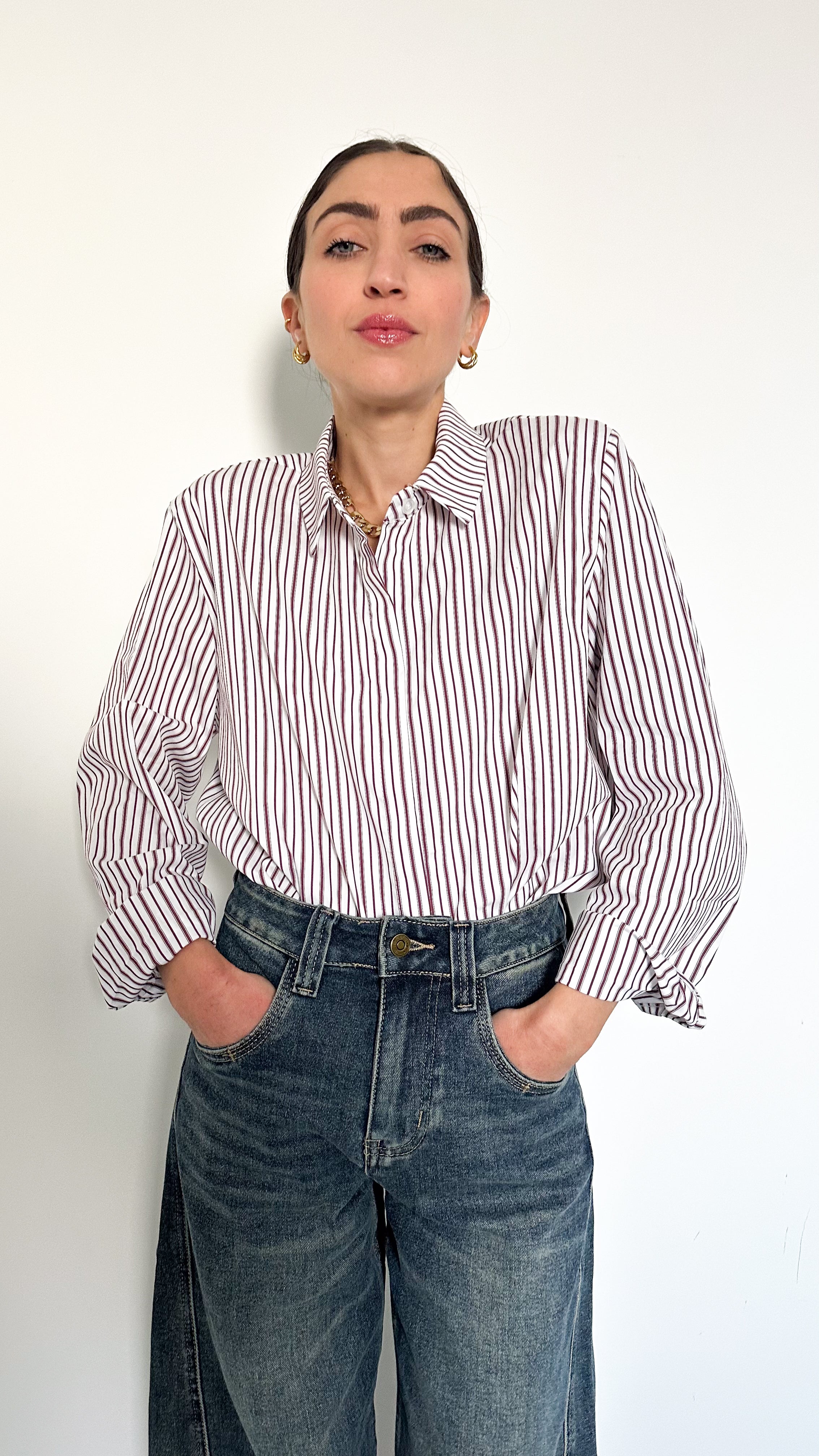 Camicia A Righe Bordeaux