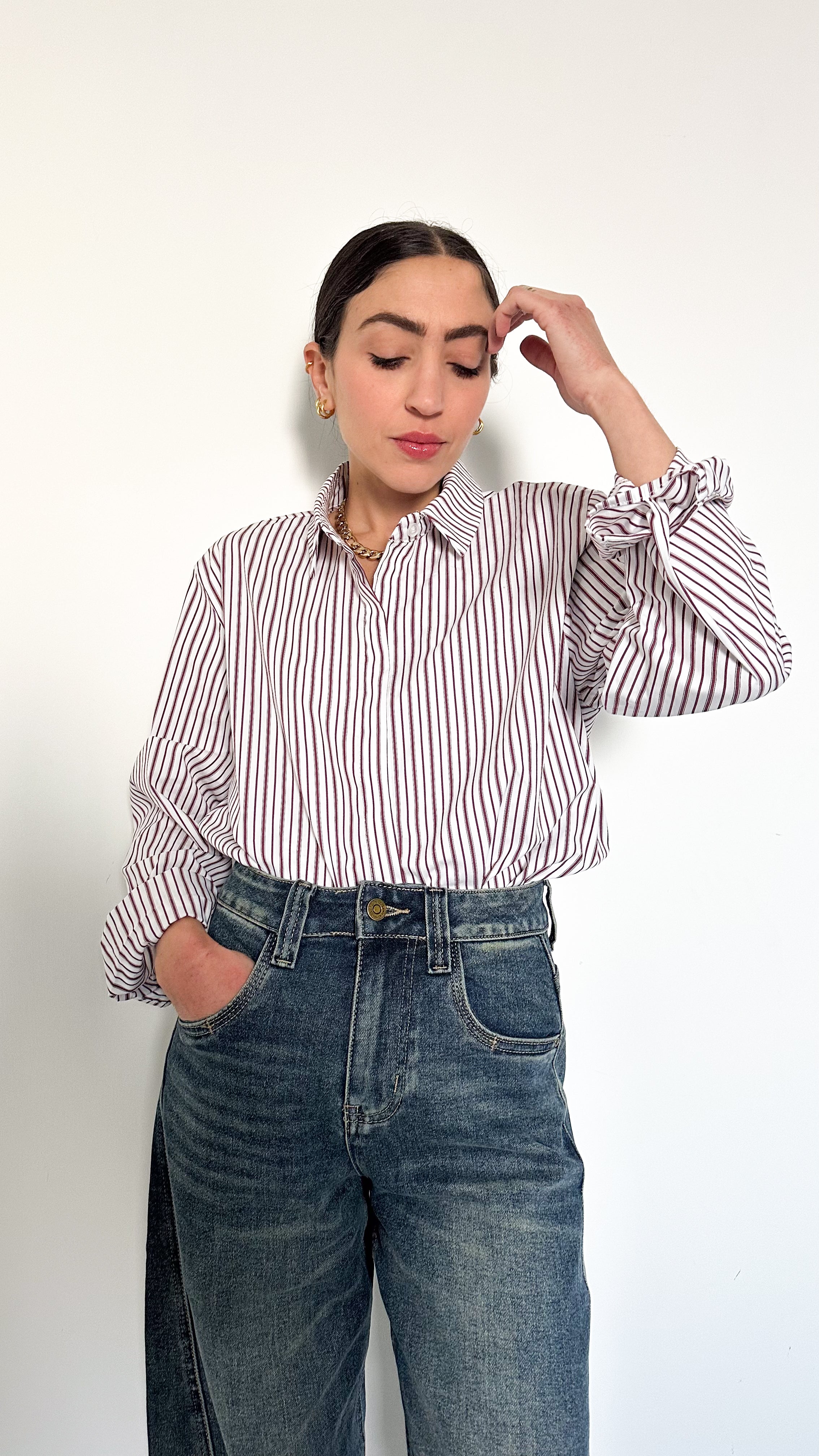 Camicia A Righe Bordeaux