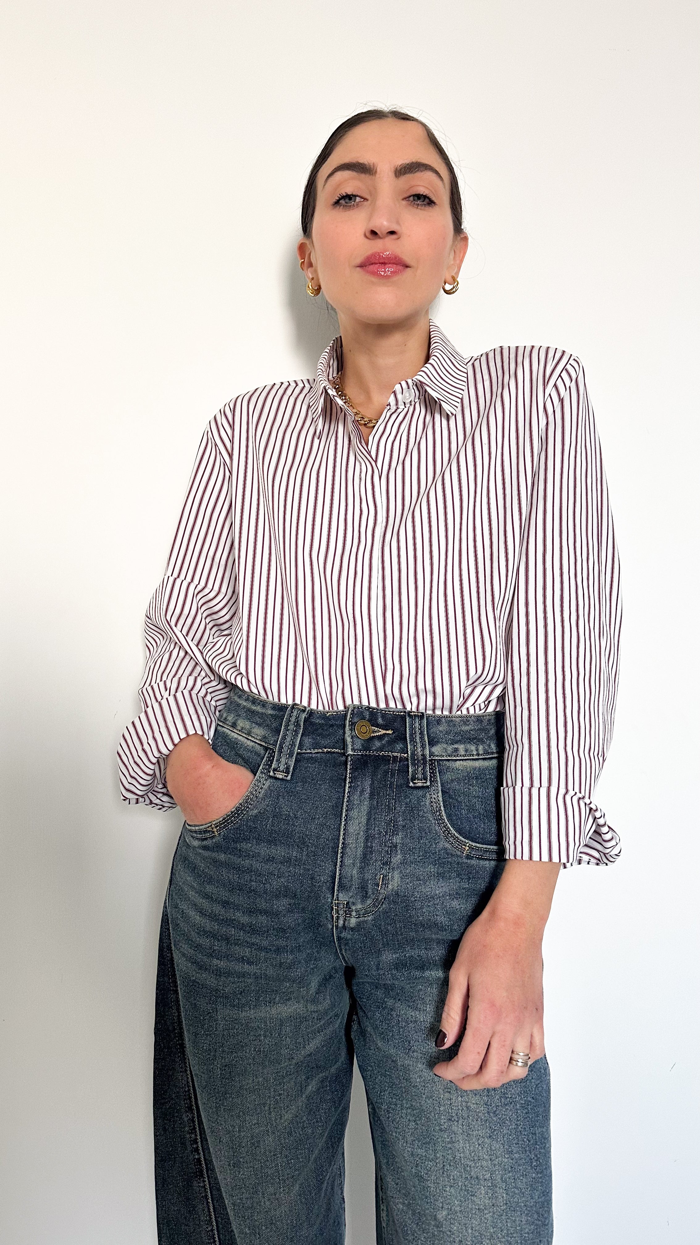 Camicia A Righe Bordeaux