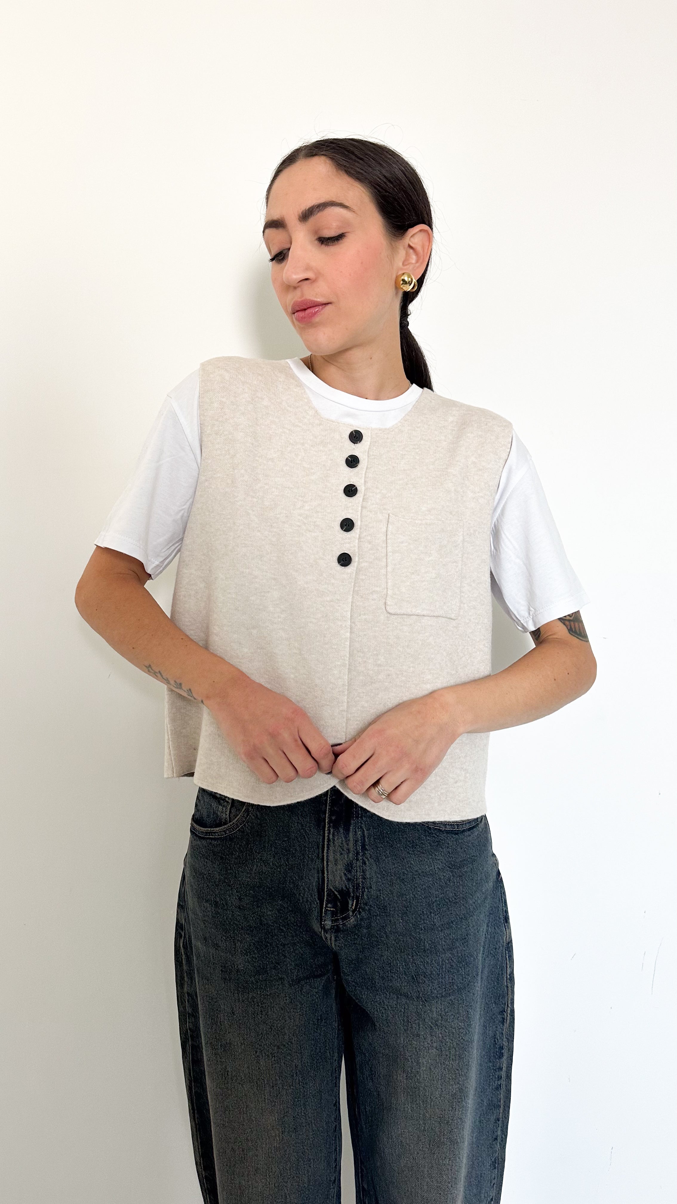 Gilet Beige Con Tasca