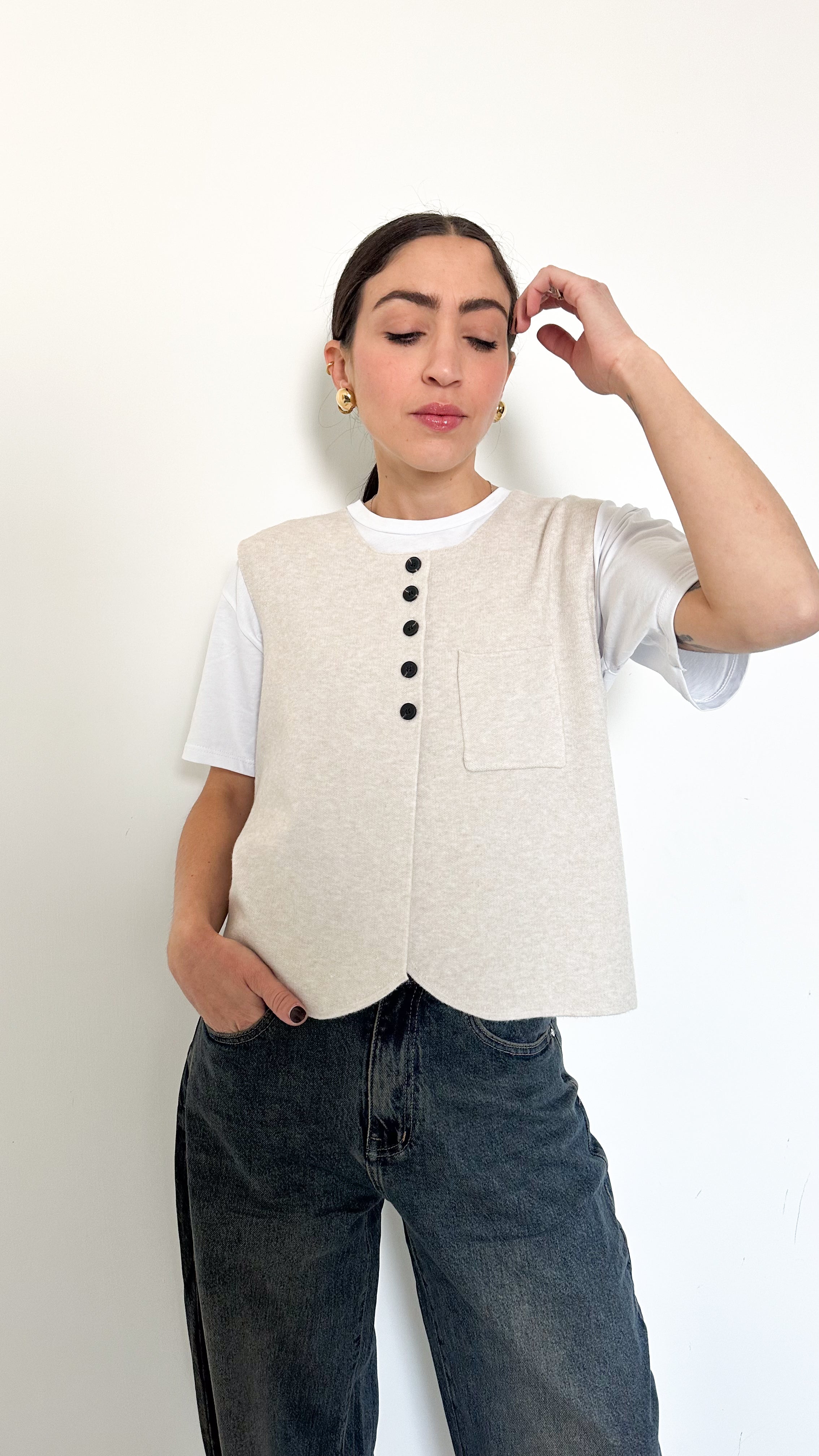 Gilet Beige Con Tasca