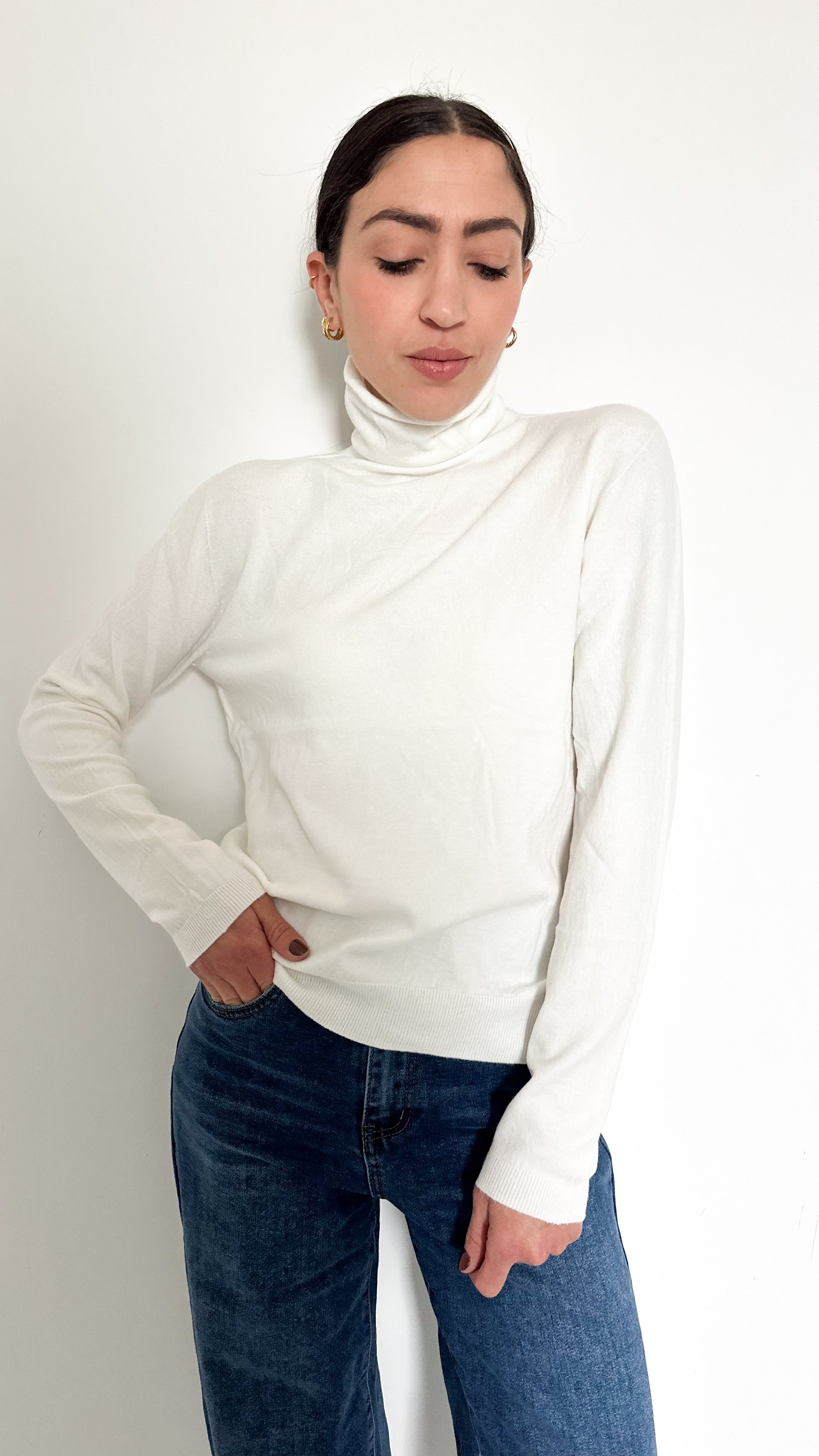 Pull Basic Collo Alto Bianco