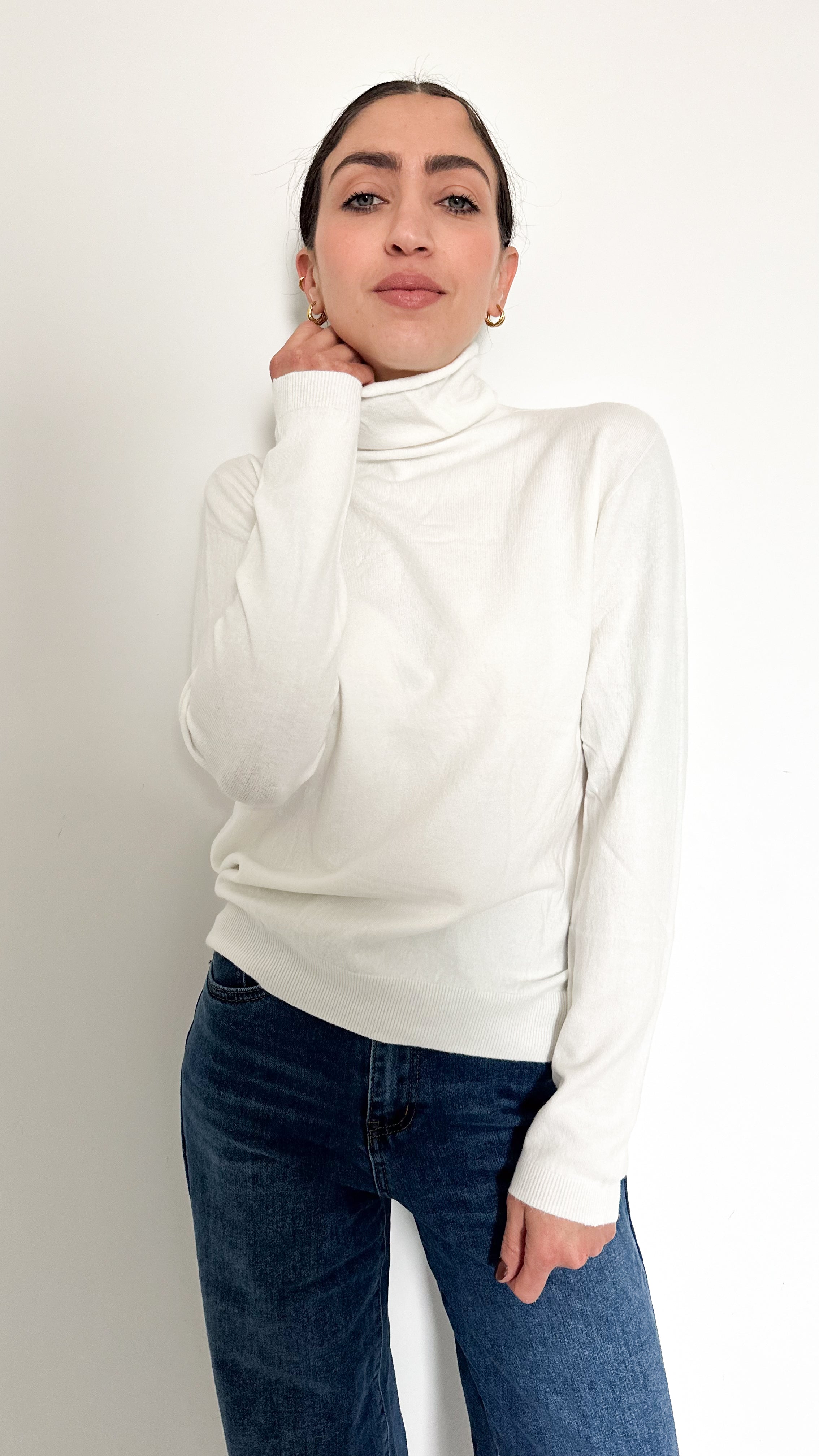 Pull Basic Collo Alto Bianco