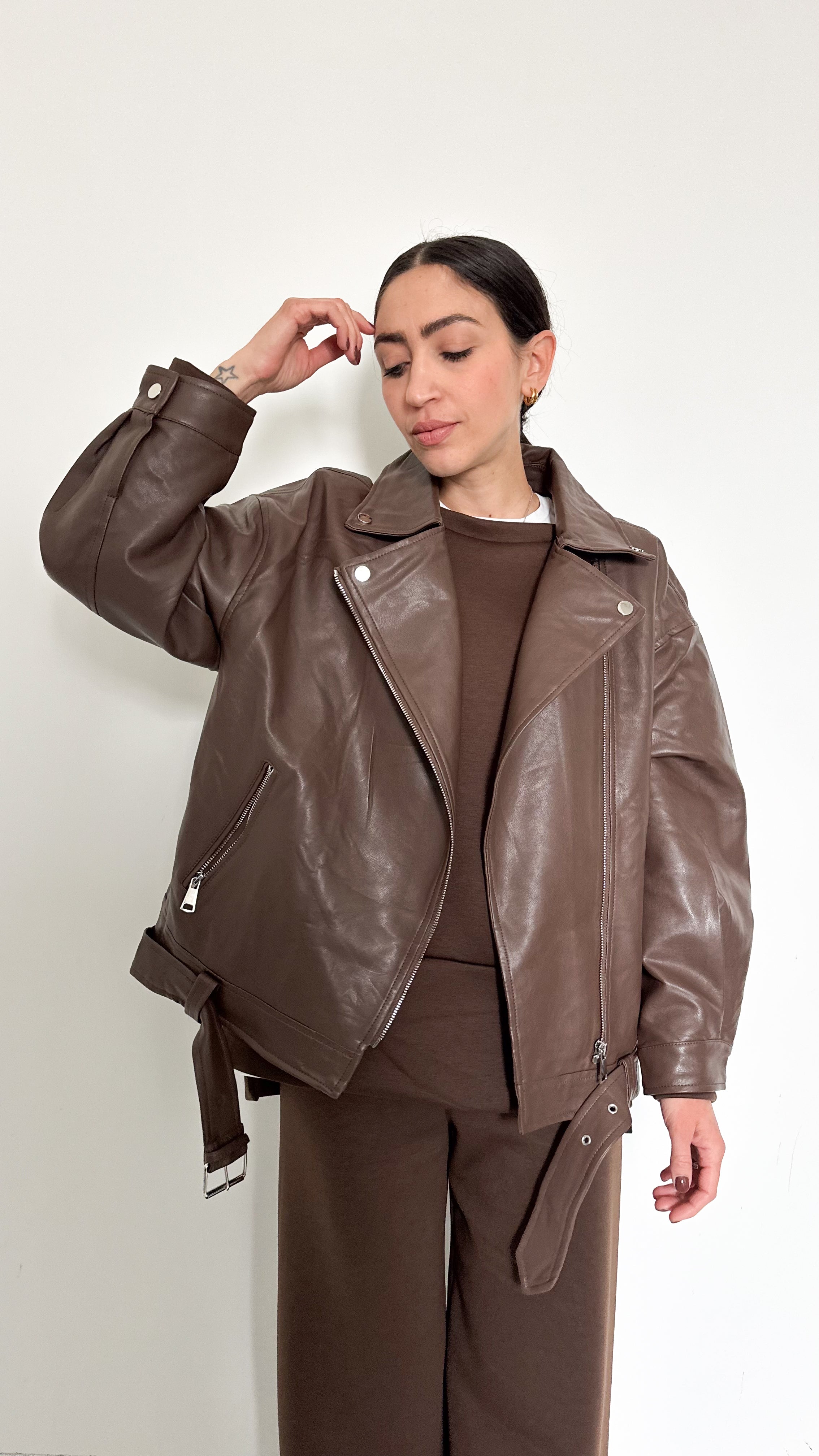 Chiodo Over In Ecopelle Marrone