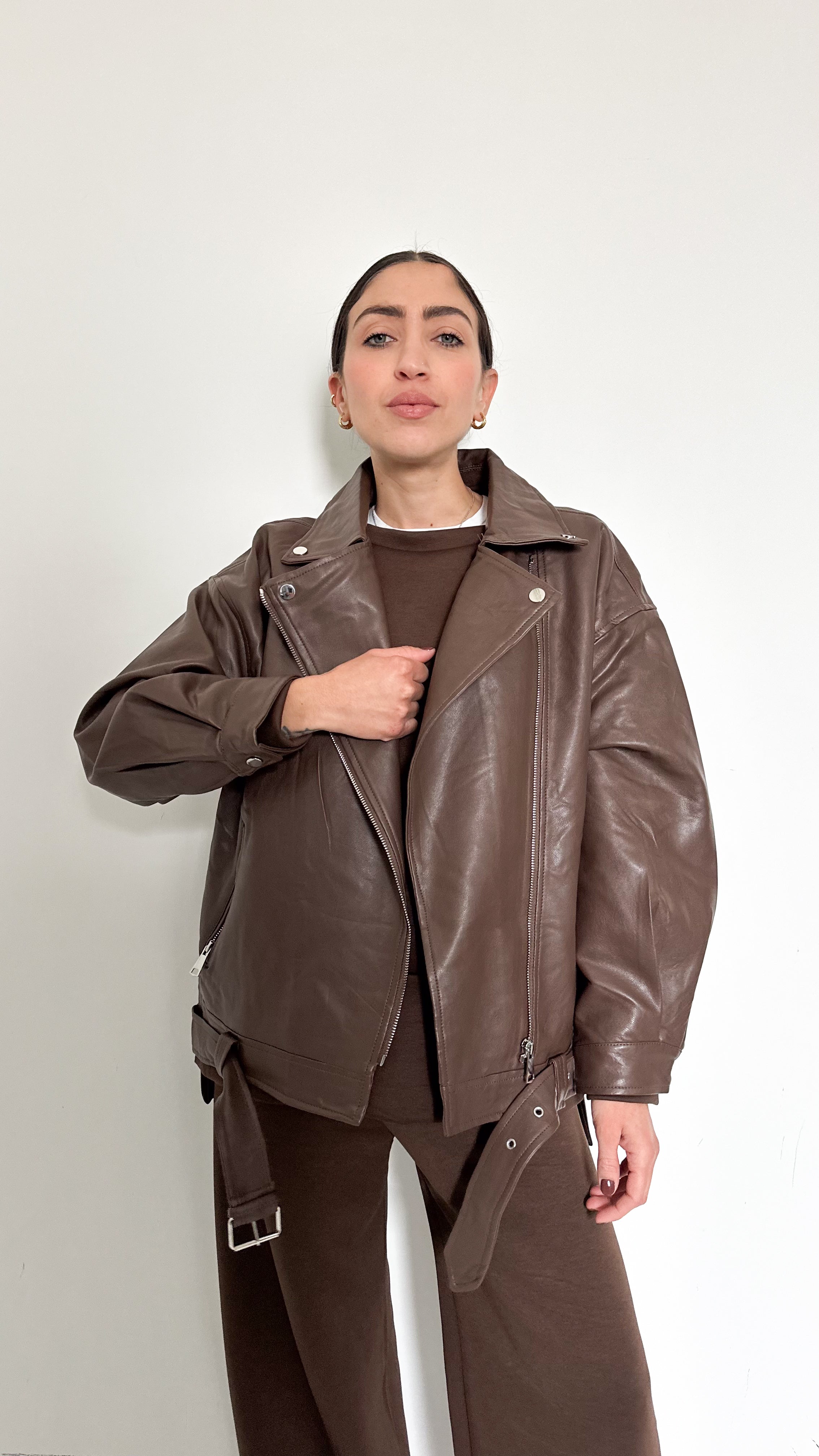 Chiodo Over In Ecopelle Marrone