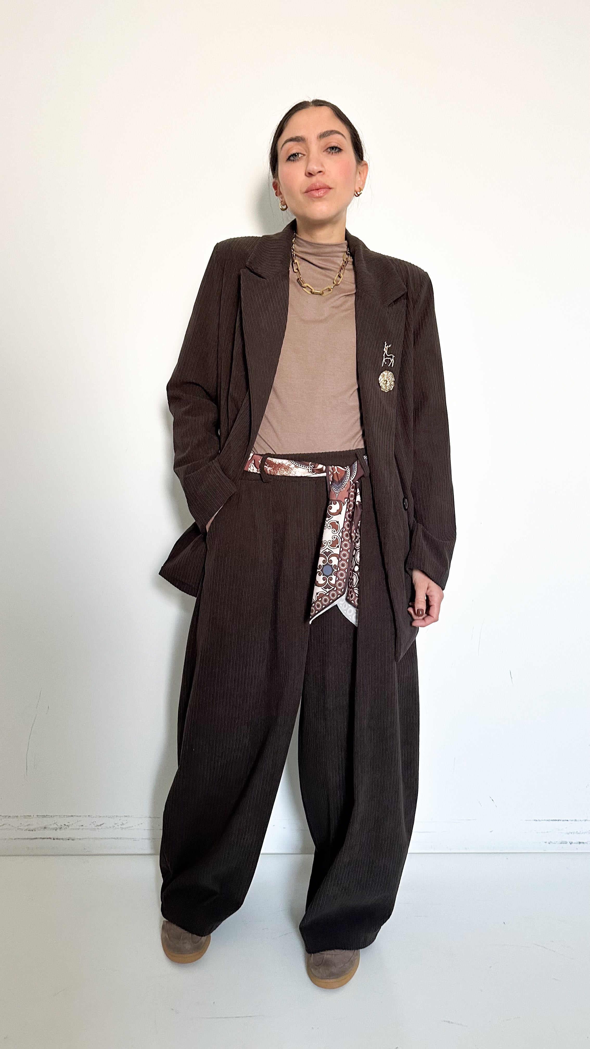 Tailleur Balloon Marrone