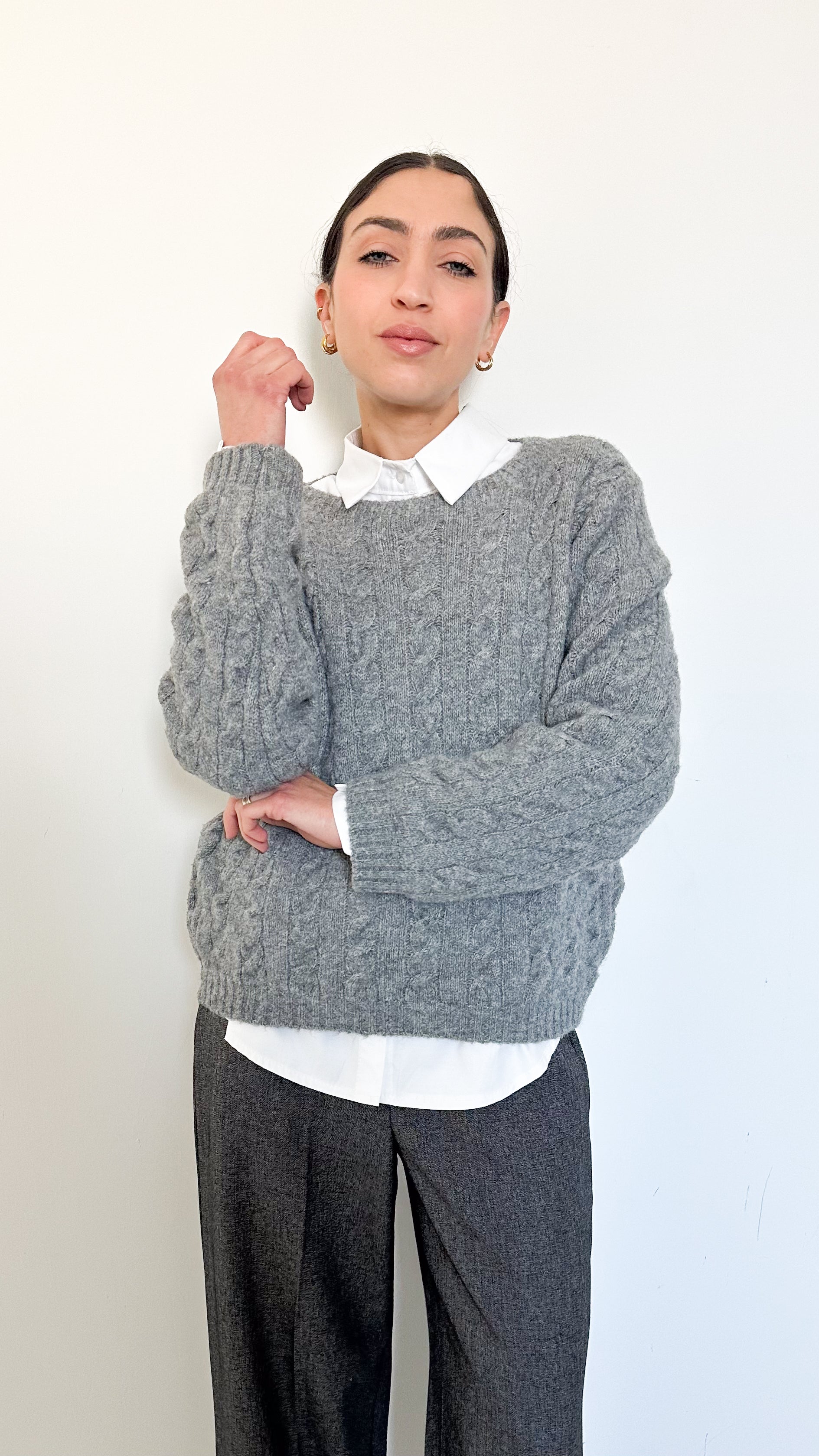 Pull Con Trecce Grigio