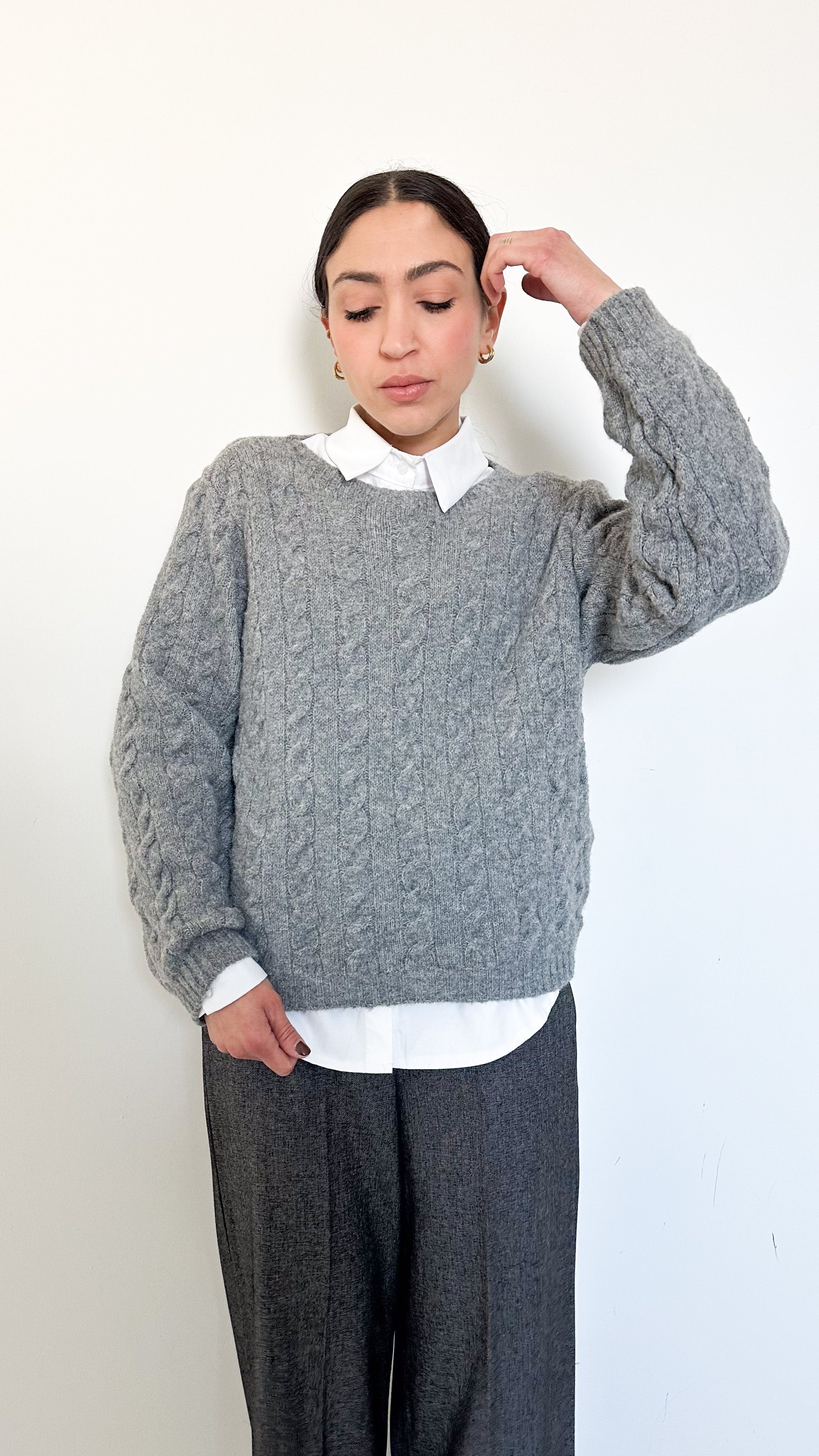 Pull Con Trecce Grigio