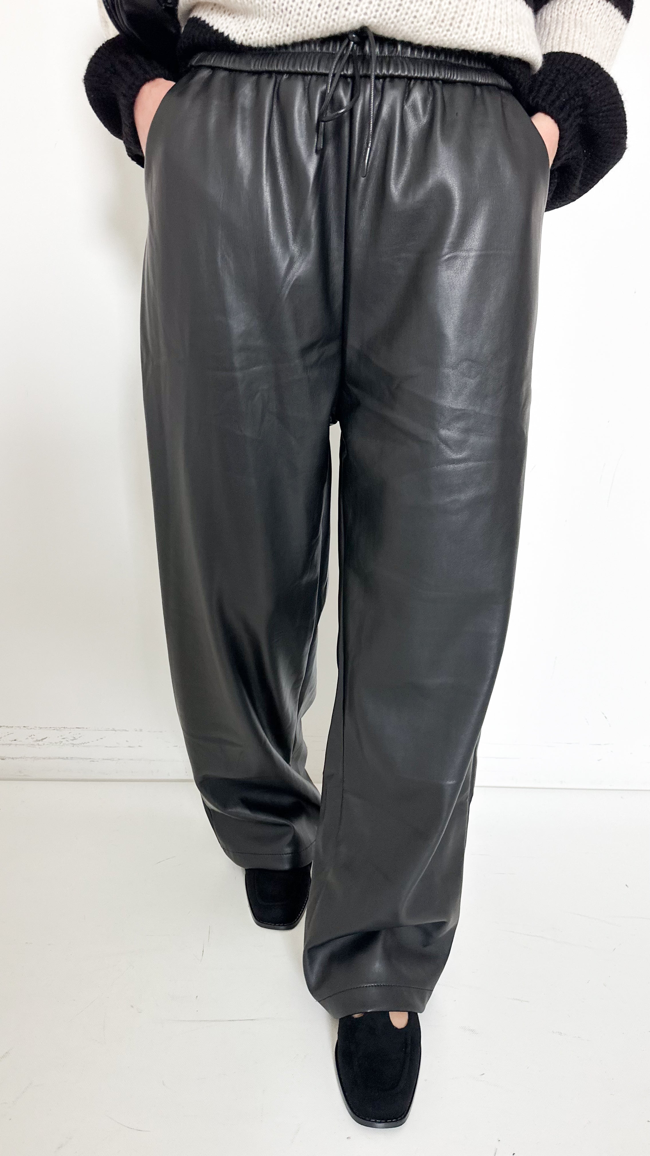 Pantaloni Nero Wide Leg In Ecopelle