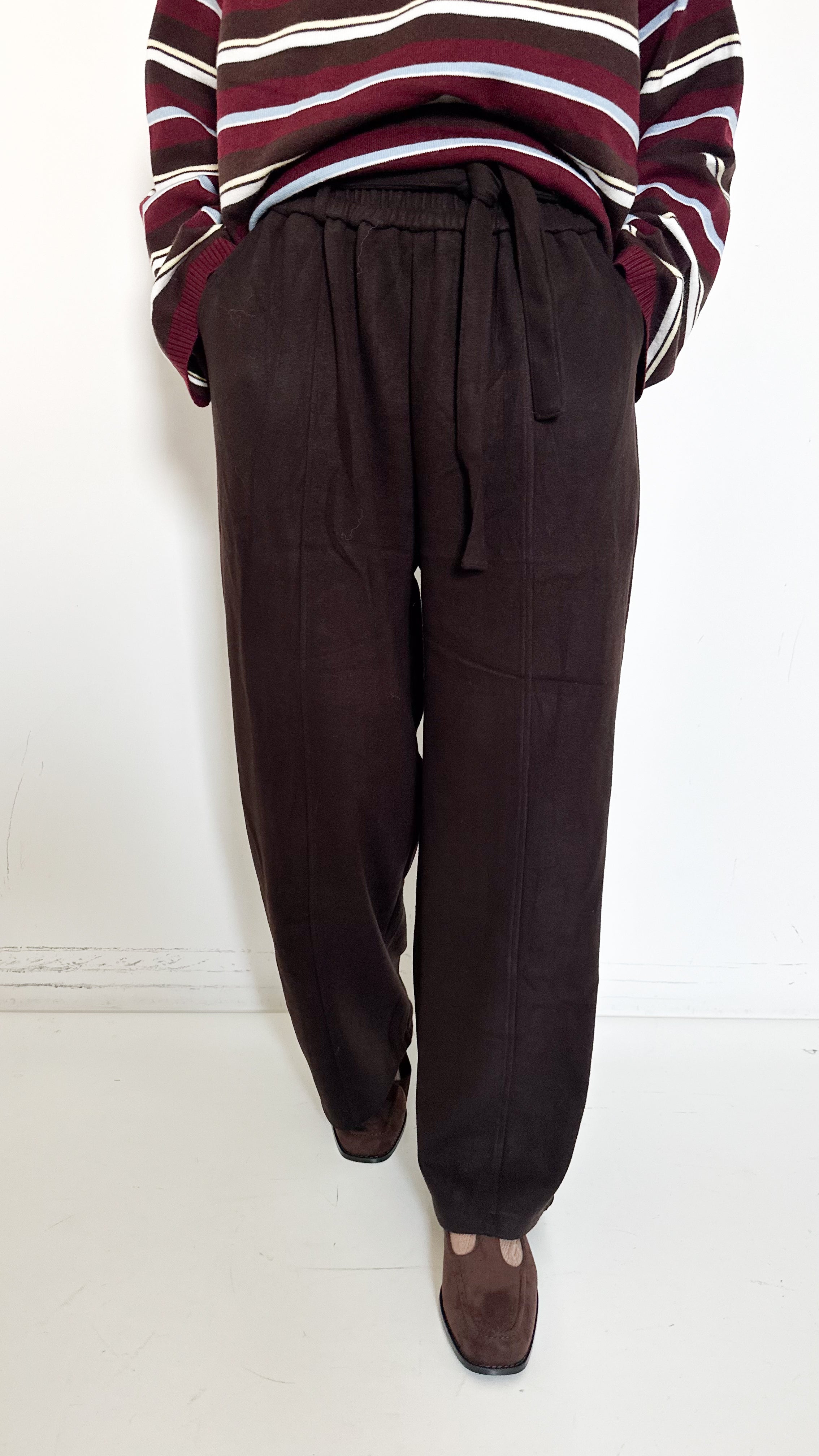 Pantaloni Marroni Palazzo Con Elastico