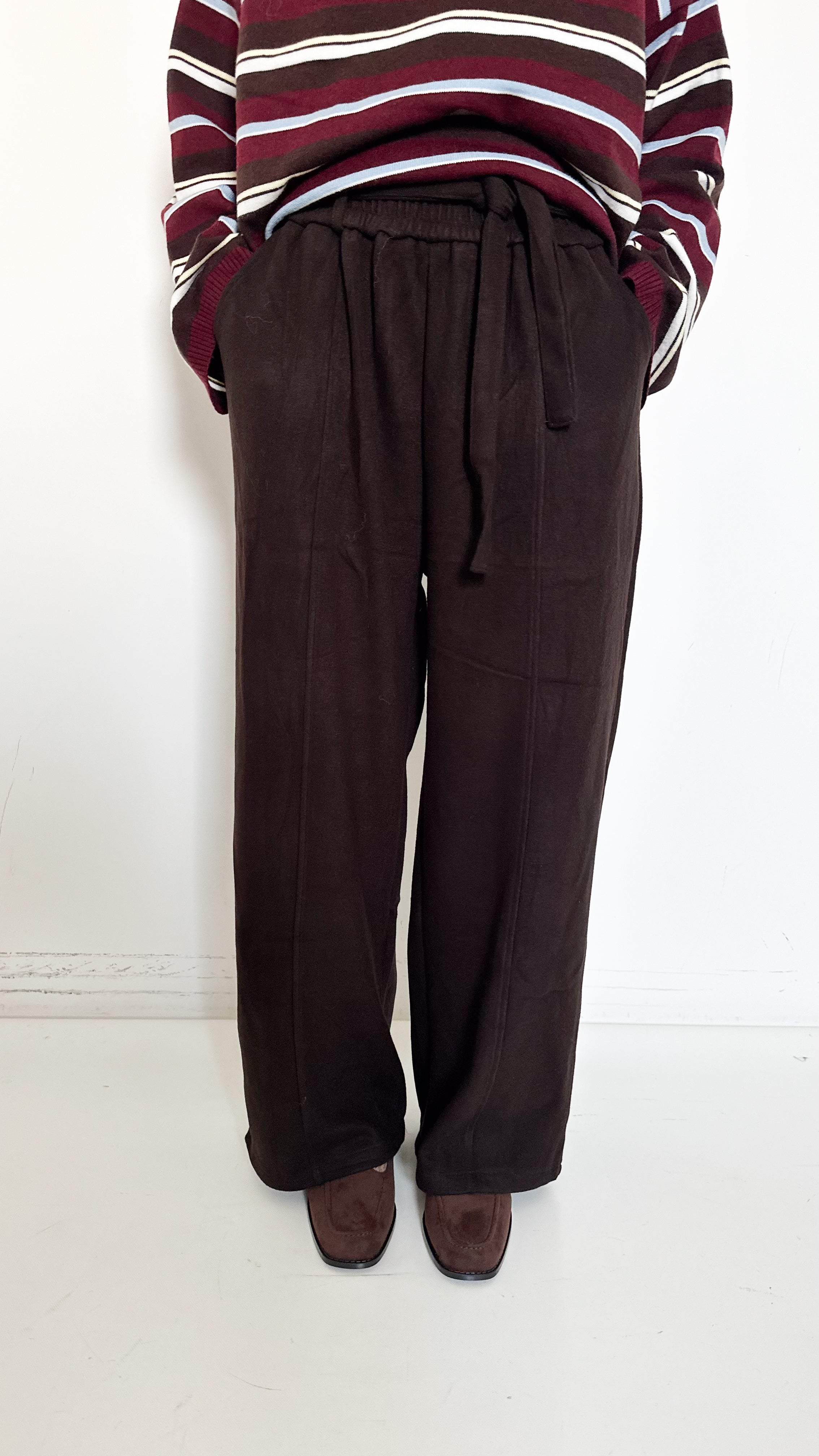 Pantaloni Marroni Palazzo Con Elastico