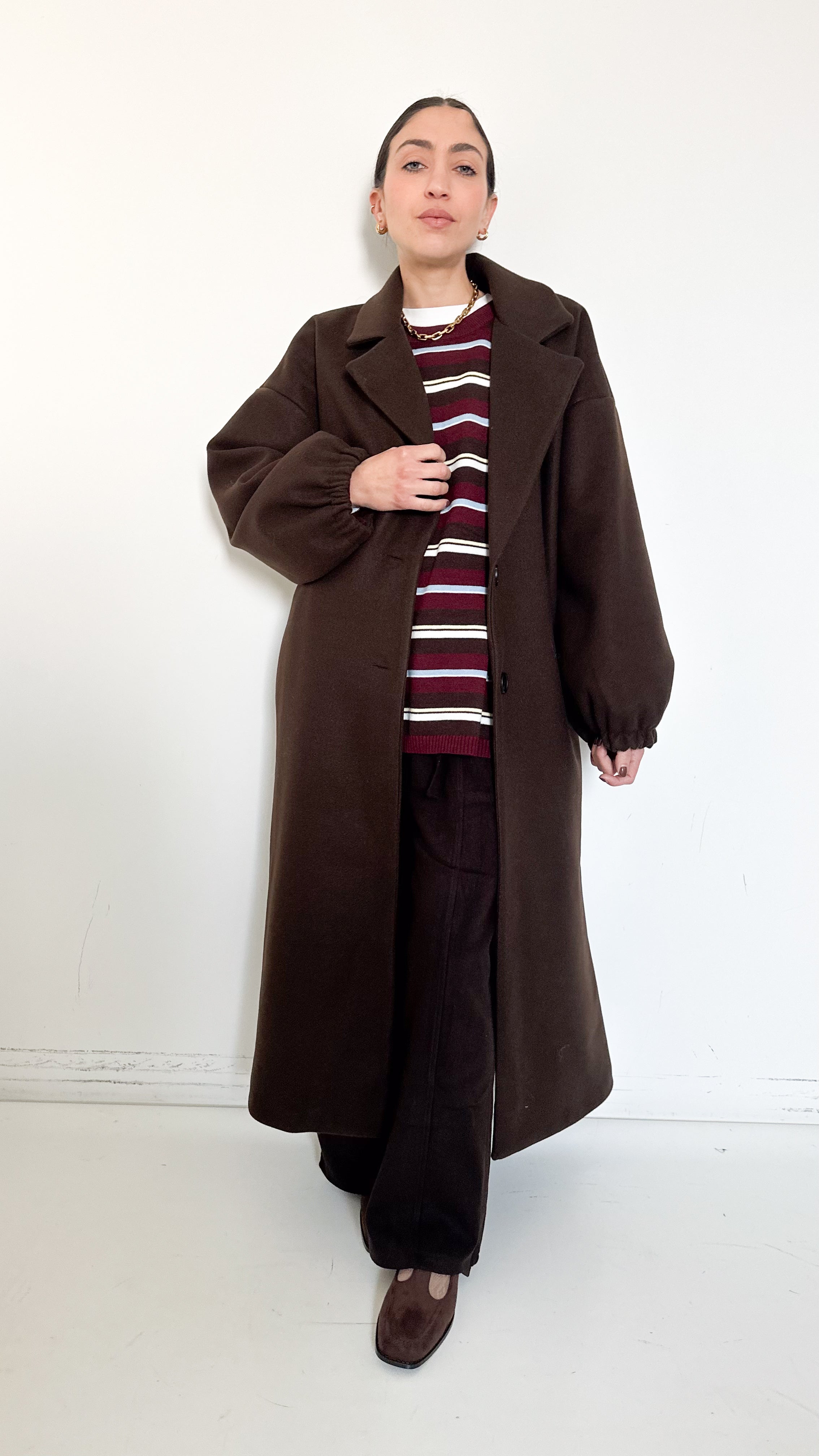 Cappotto Marrone Manica A Sbuffo