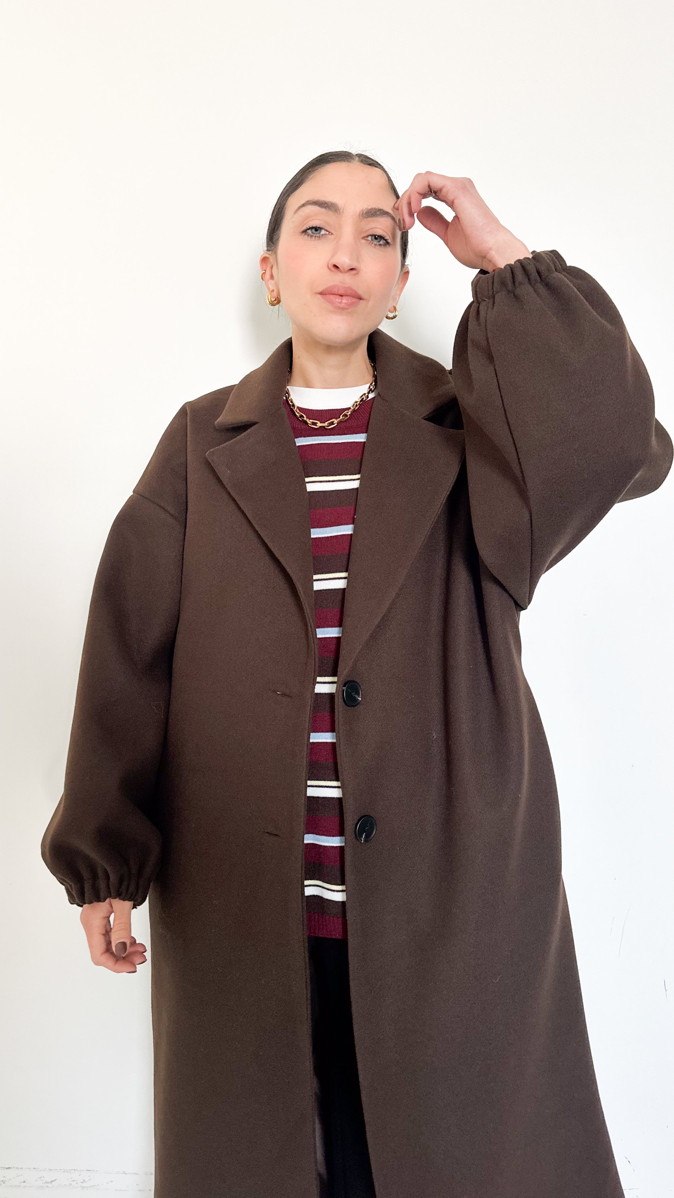 Cappotto Marrone Manica A Sbuffo