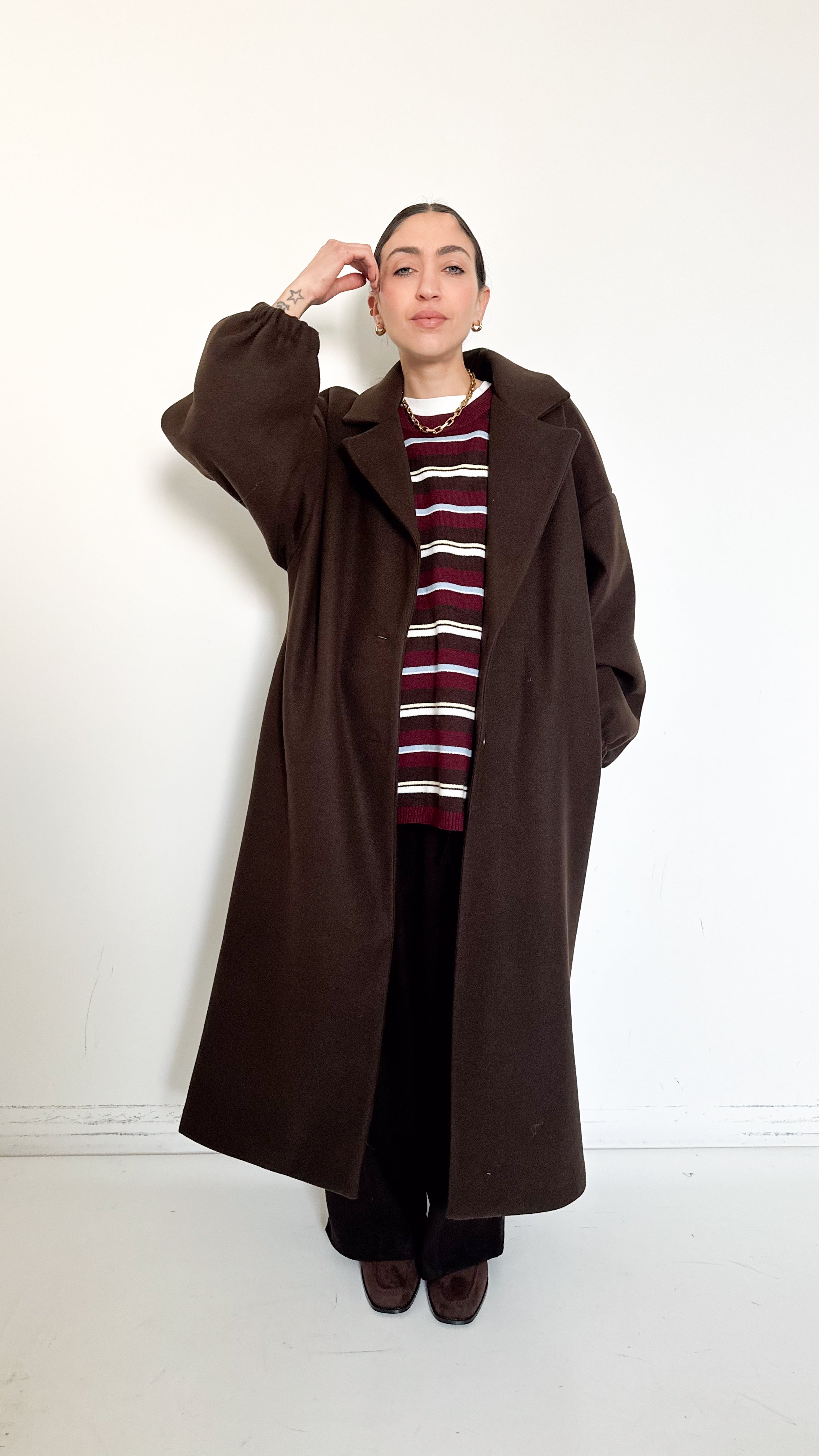 Cappotto Marrone Manica A Sbuffo