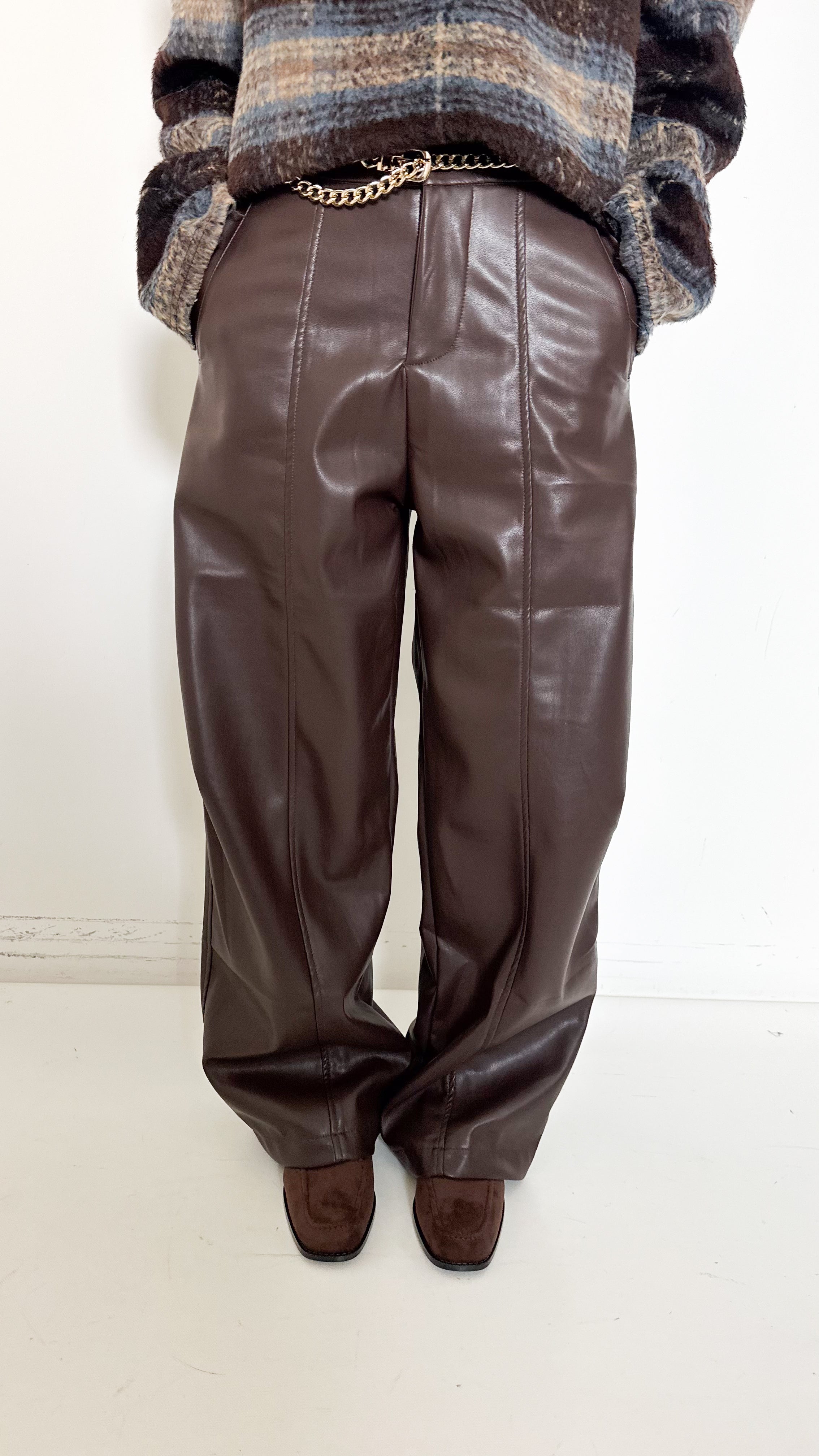 Pantaloni Marroni In Ecopelle