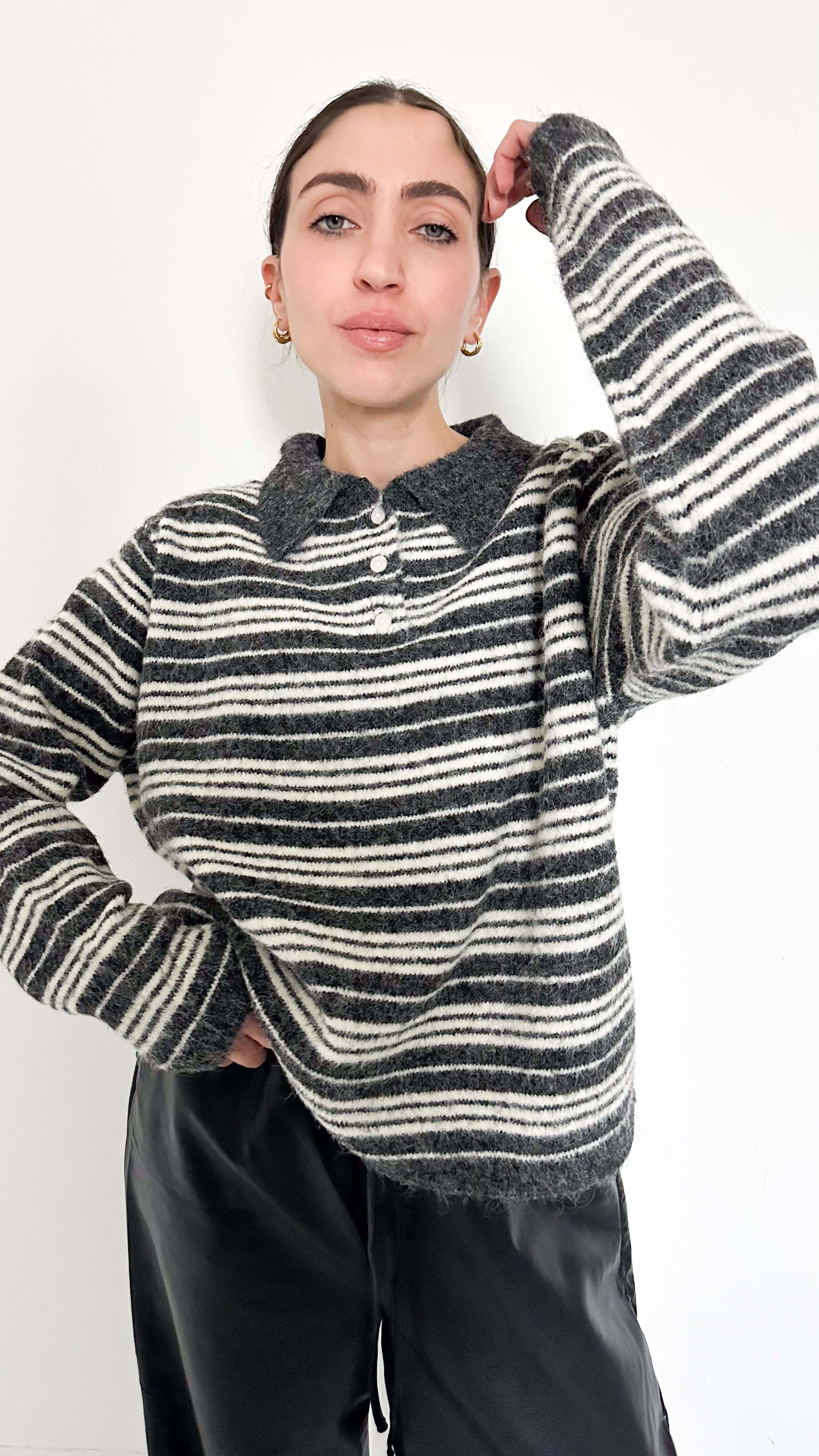 Polo Grigia Over A Righe