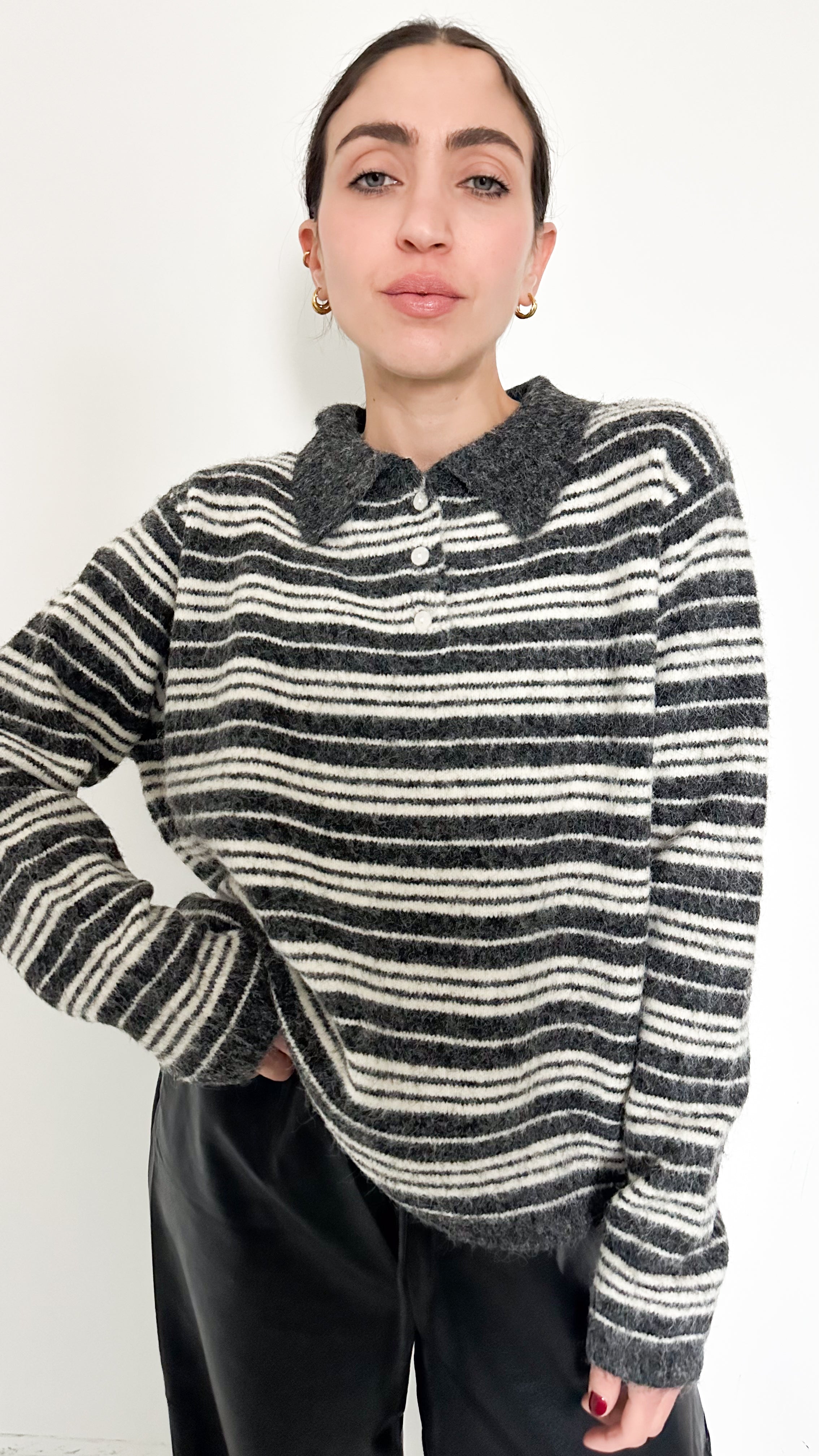 Polo Grigia Over A Righe