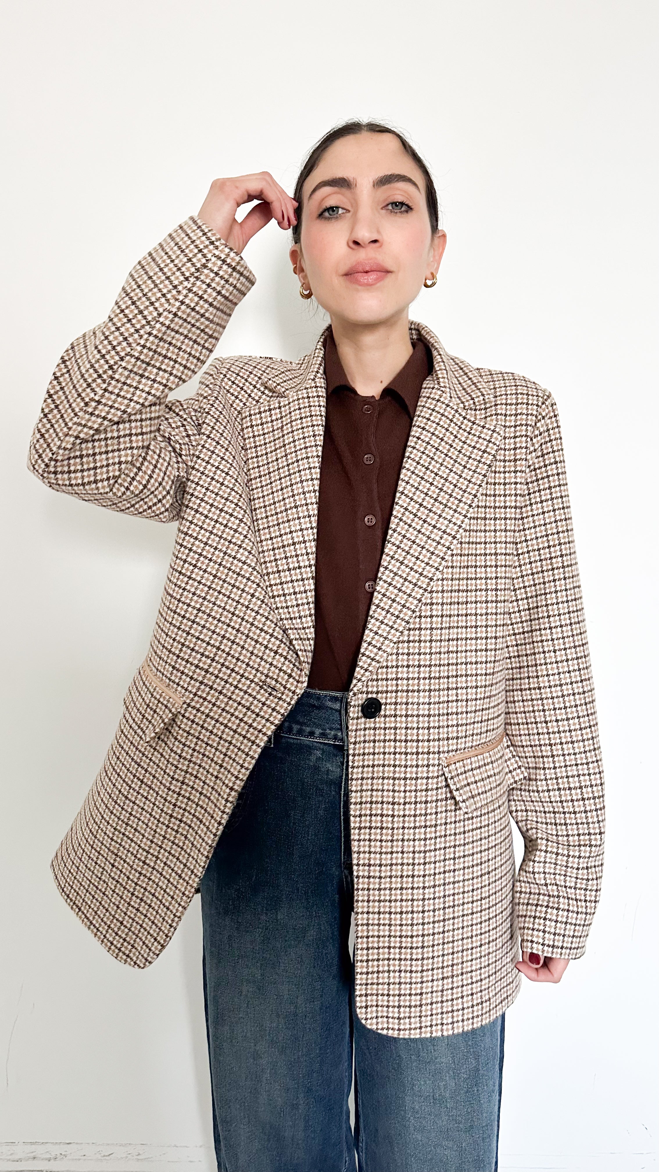 Blazer Pied de Poule Beige