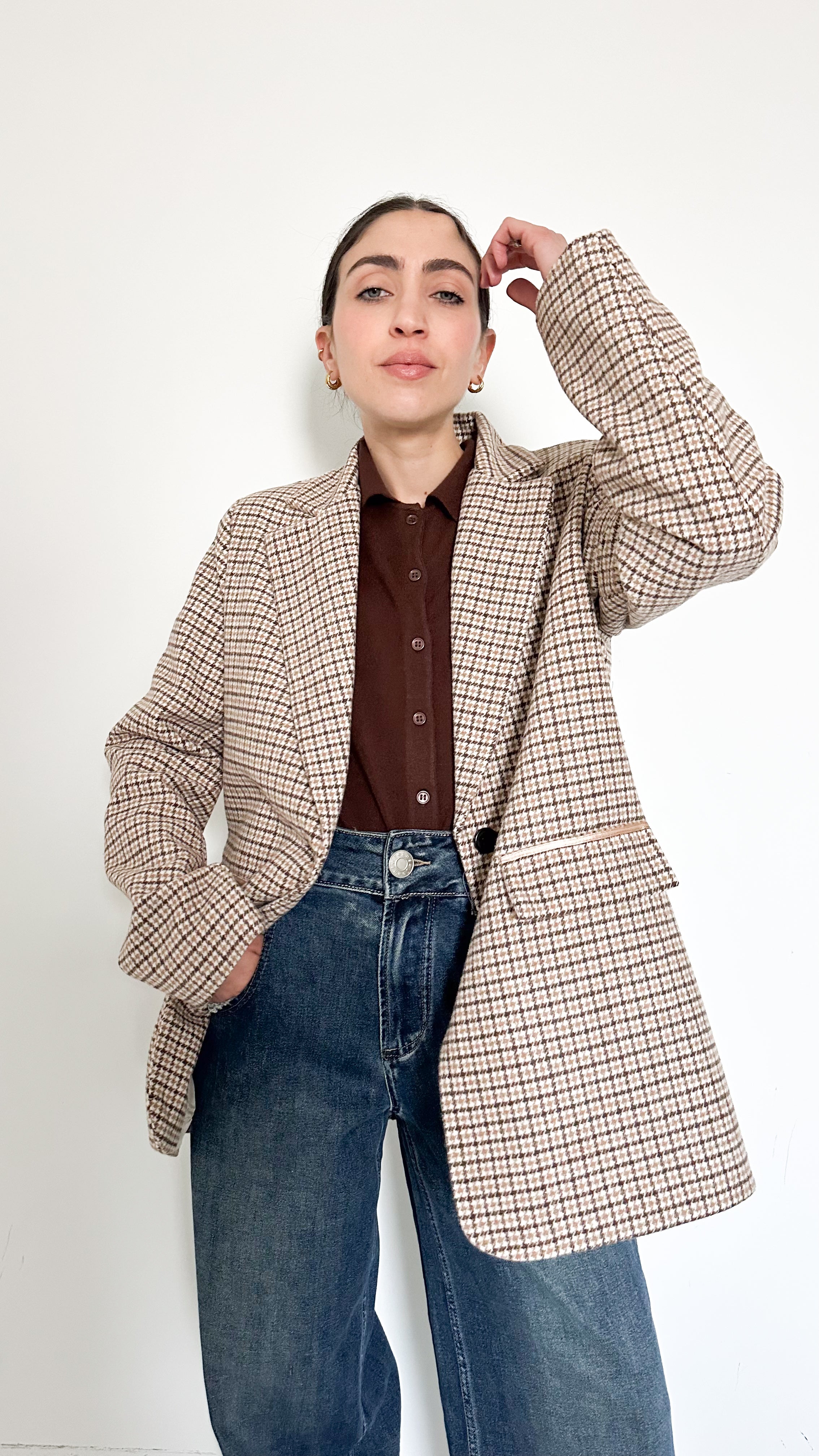 Blazer Pied de Poule Beige