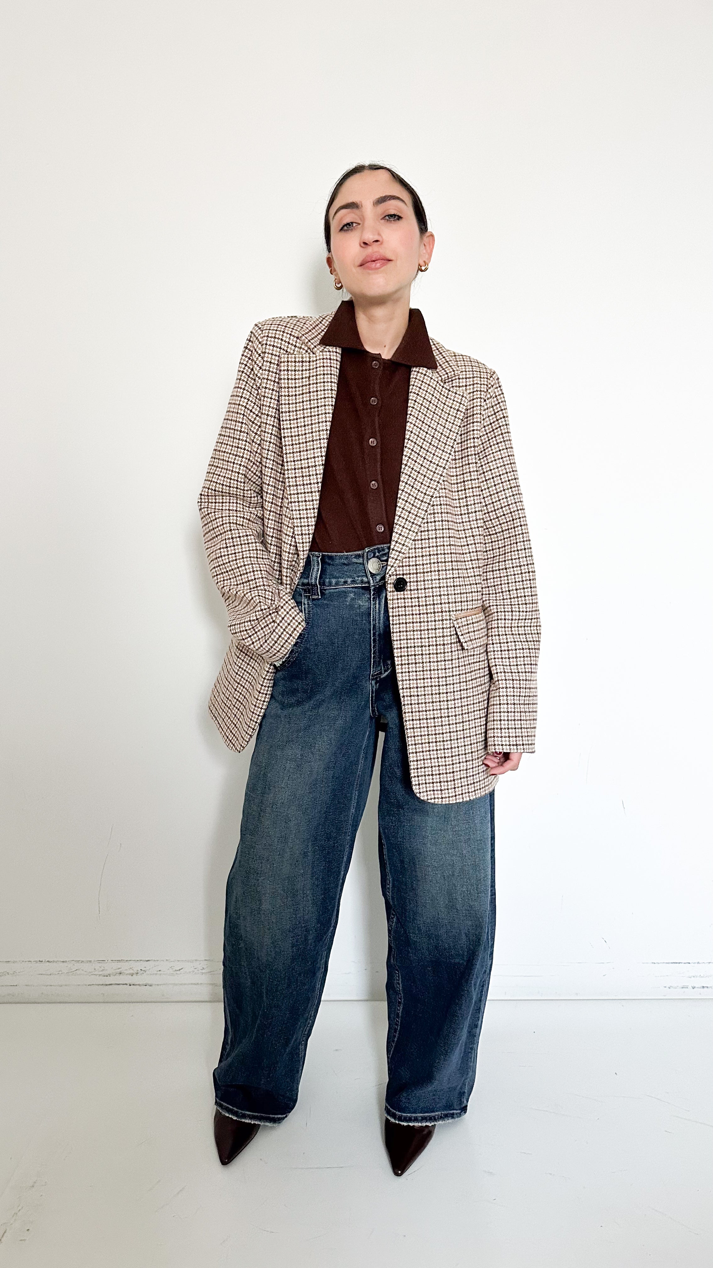 Blazer Pied de Poule Beige