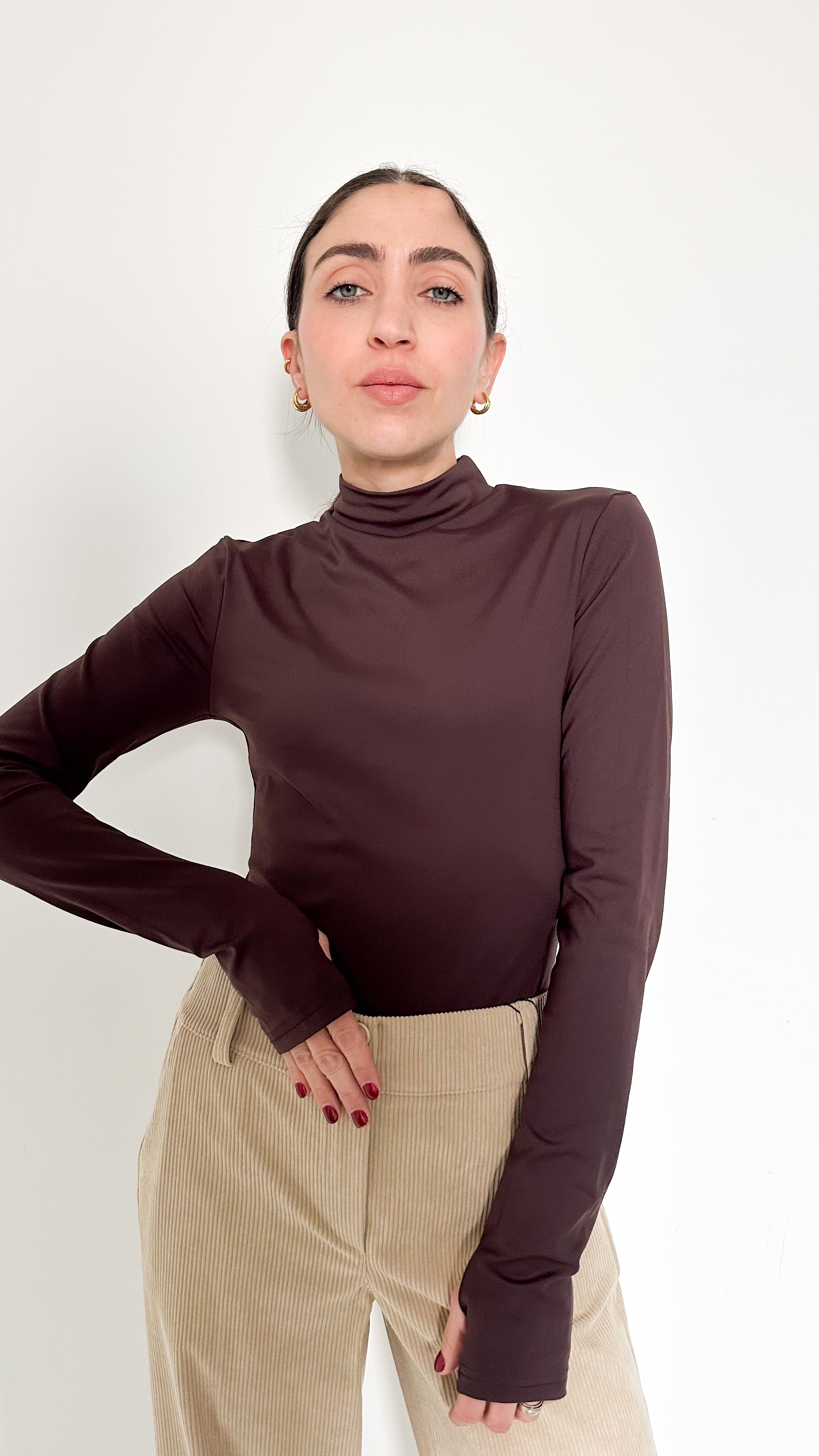 Body Marrone Manica Lunga