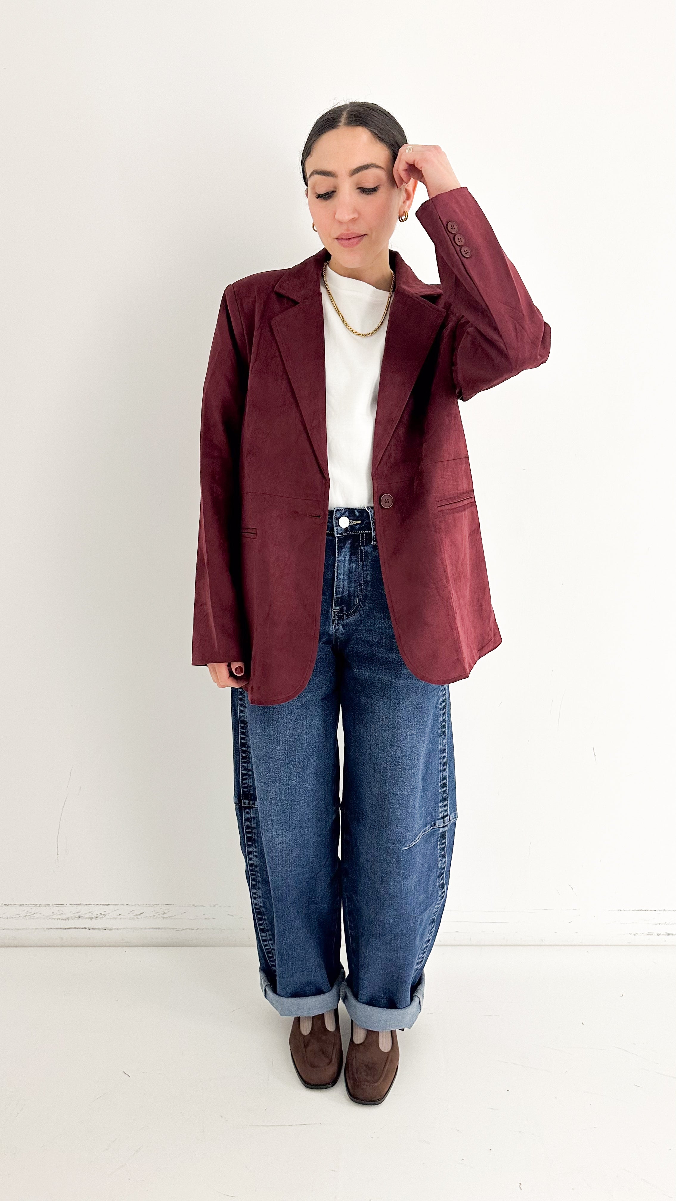 Blazer Monopetto Effetto Scamosciato Bordeaux