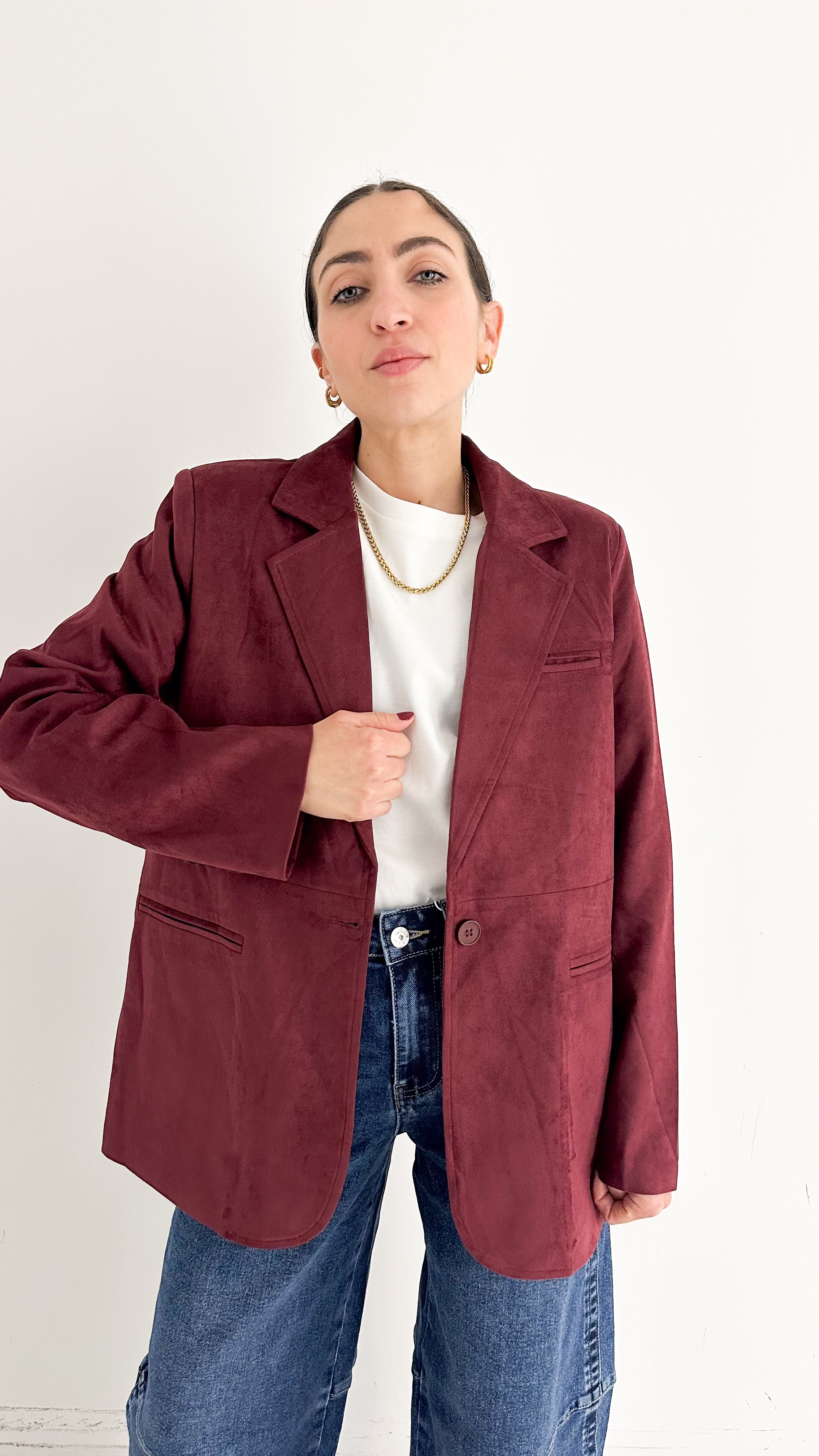 Blazer Monopetto Effetto Scamosciato Bordeaux