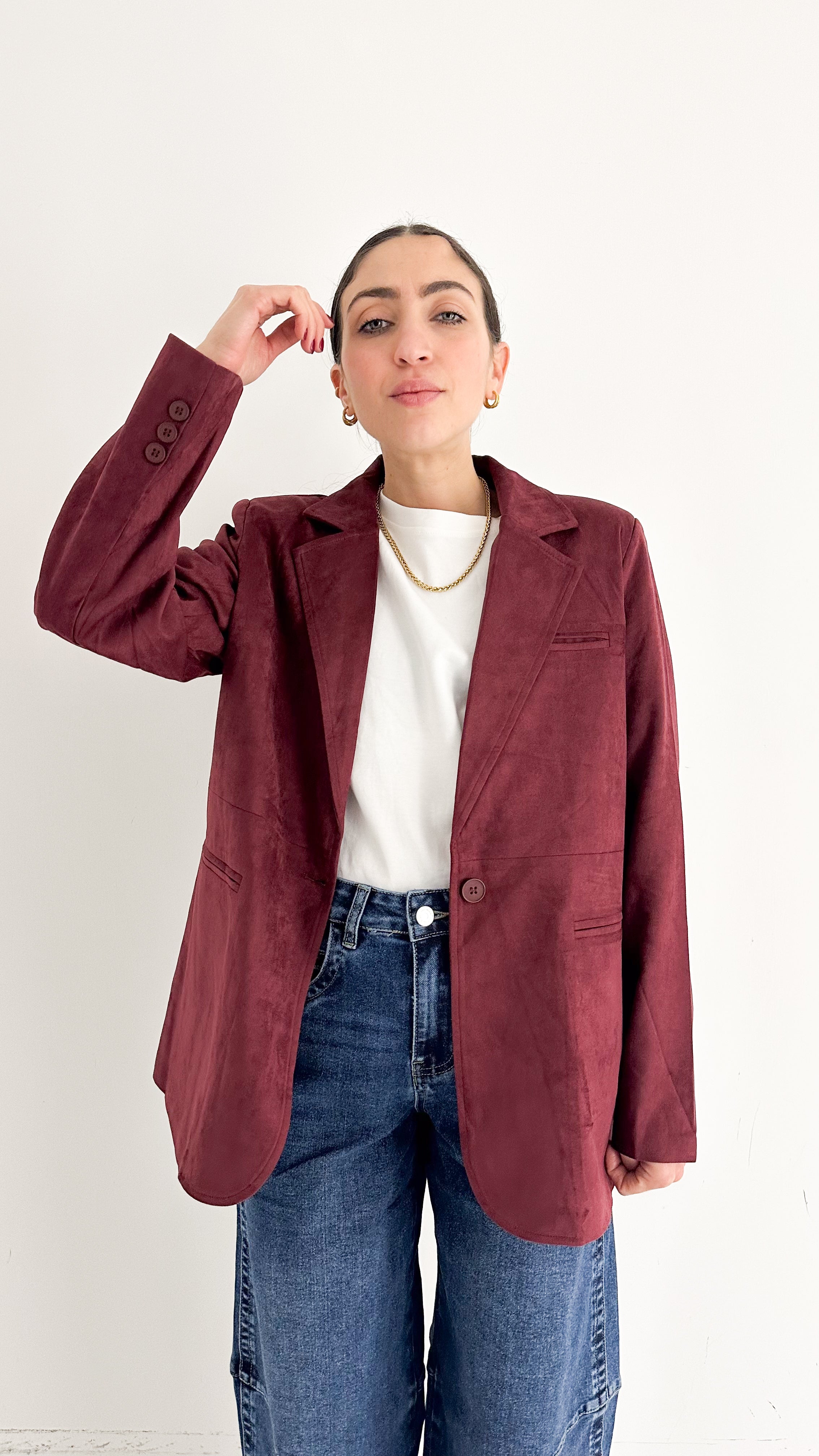 Blazer Monopetto Effetto Scamosciato Bordeaux