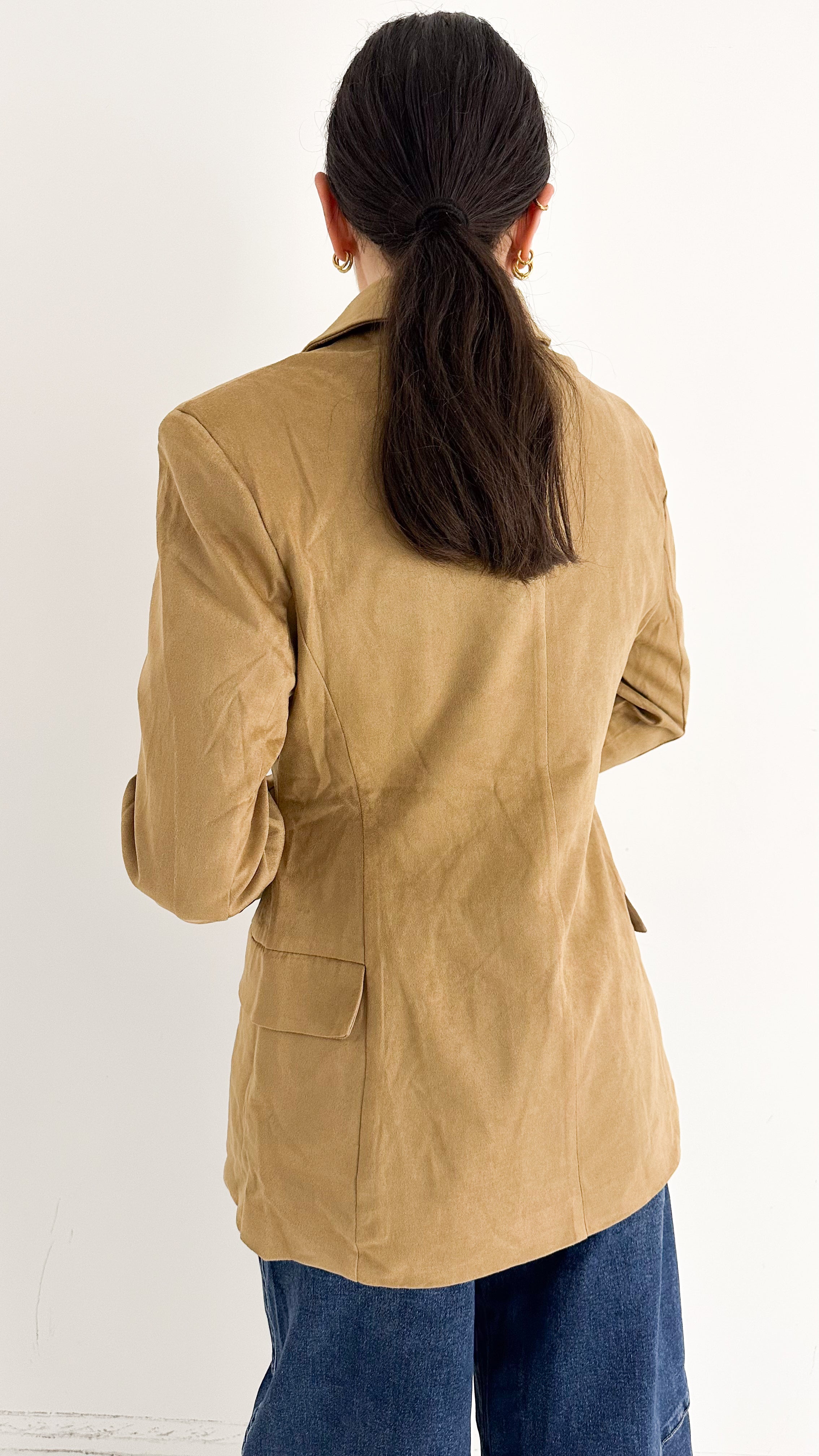 Blazer Doppiopetto Effetto Scamosciato Beige