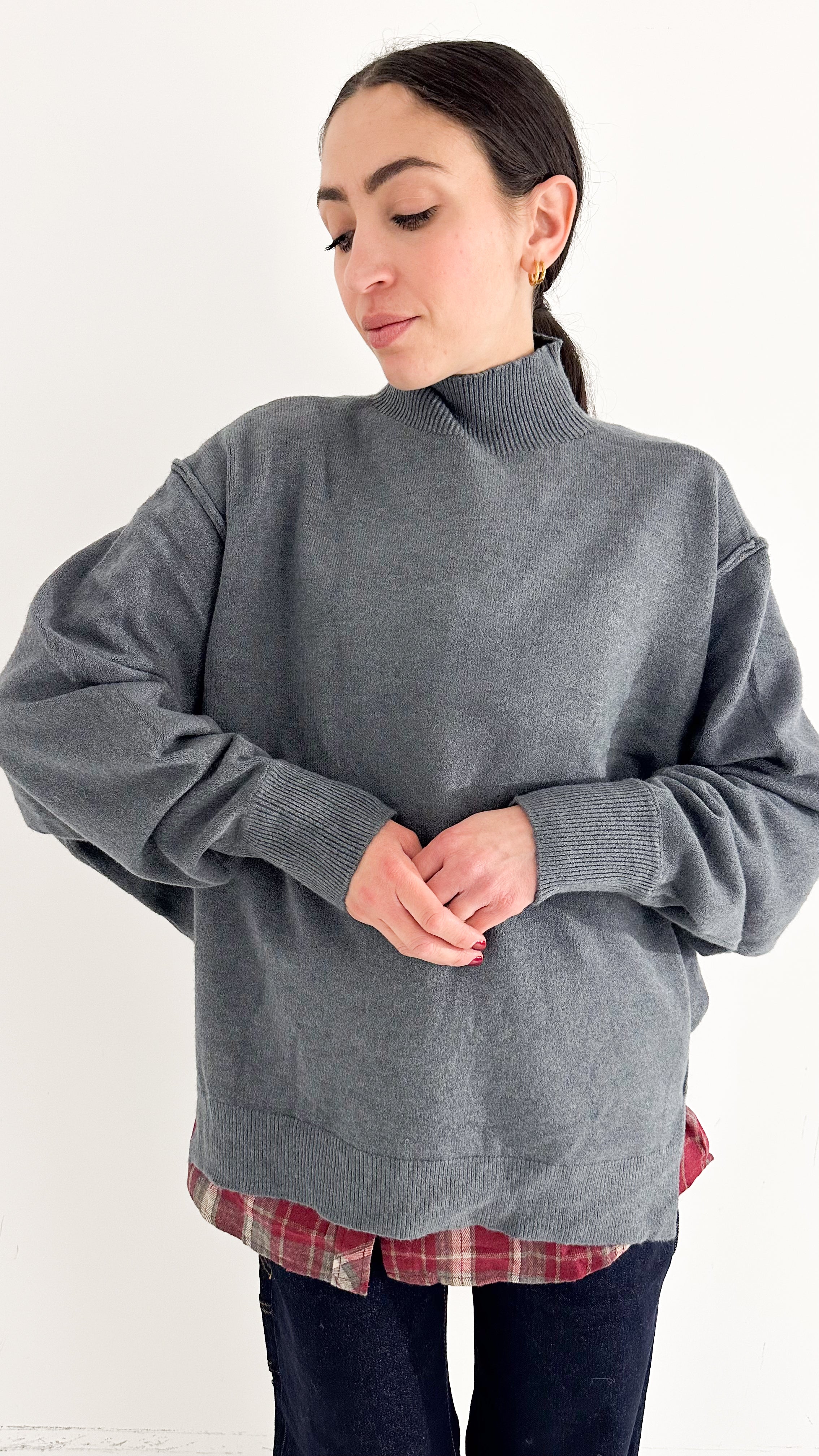 Pull Grigio Manica A Sbuffo