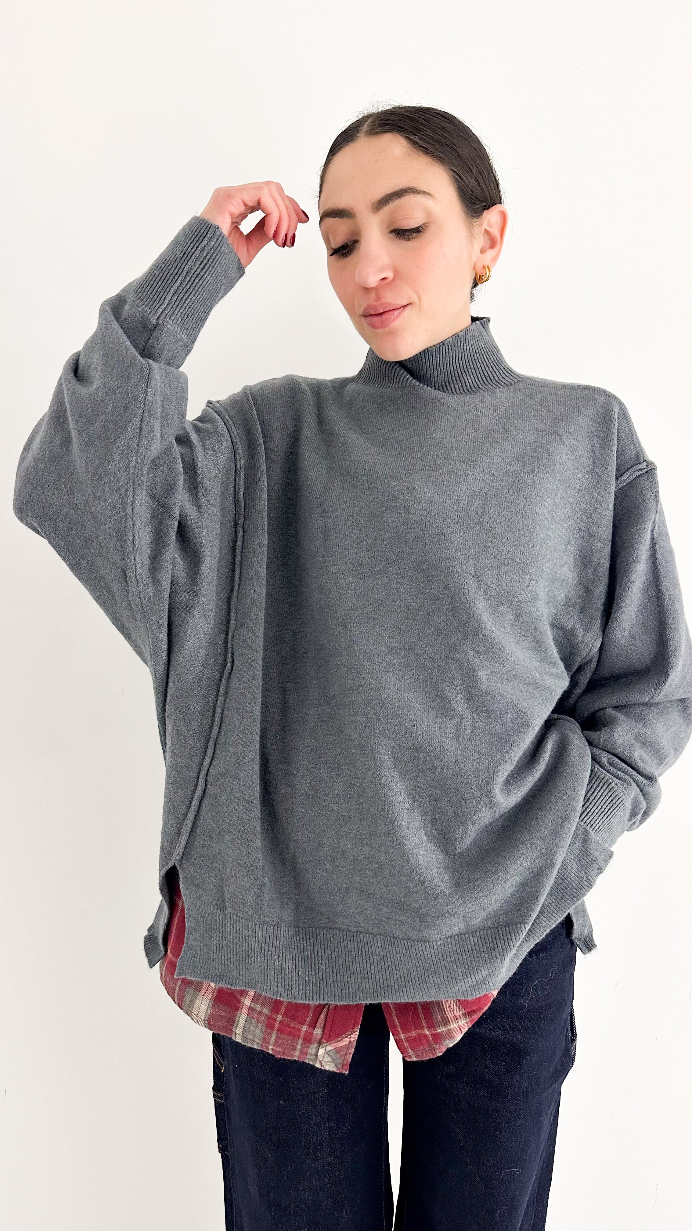 Pull Grigio Manica A Sbuffo