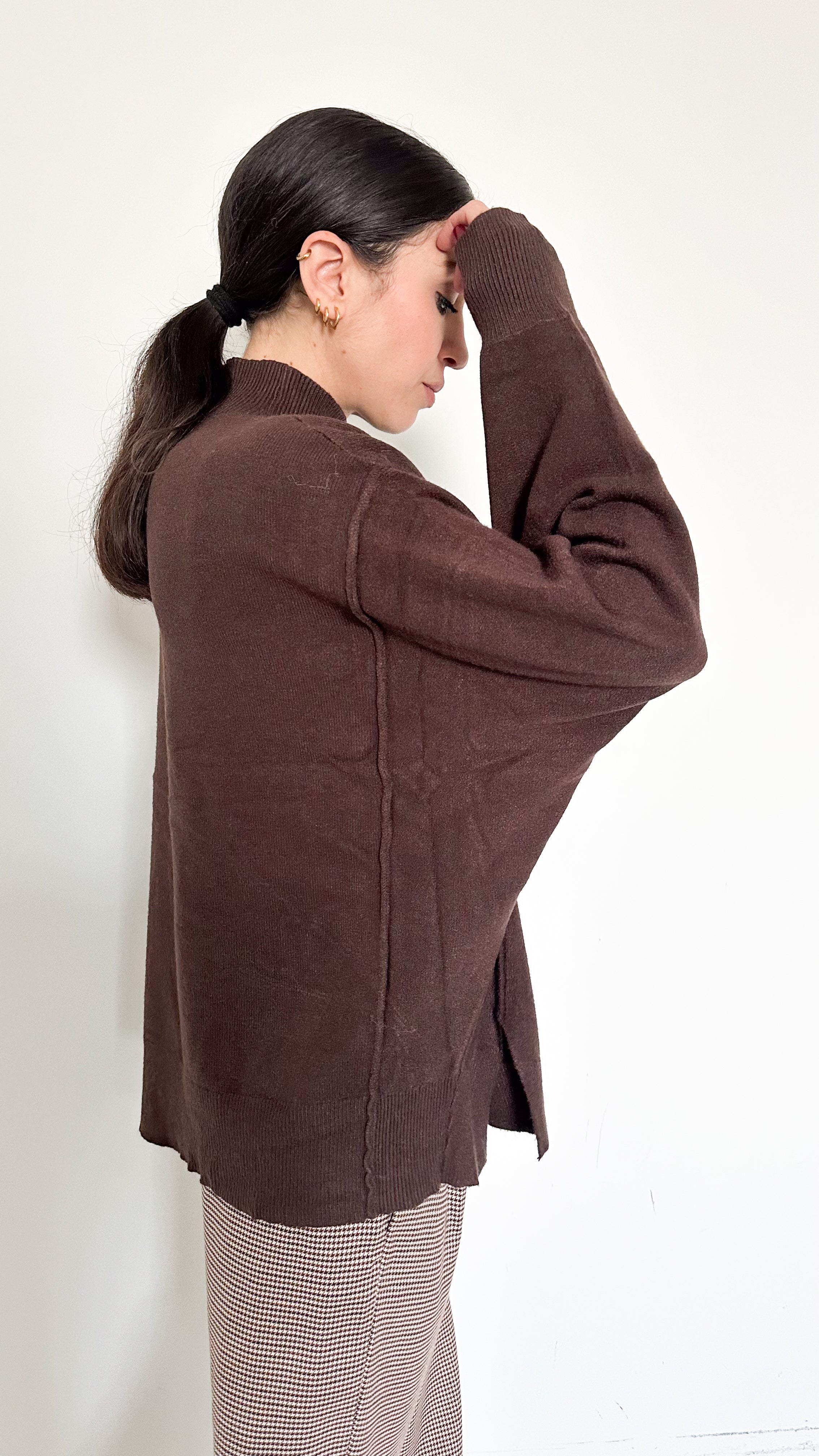 Pull Marrone  Manica A Sbuffo