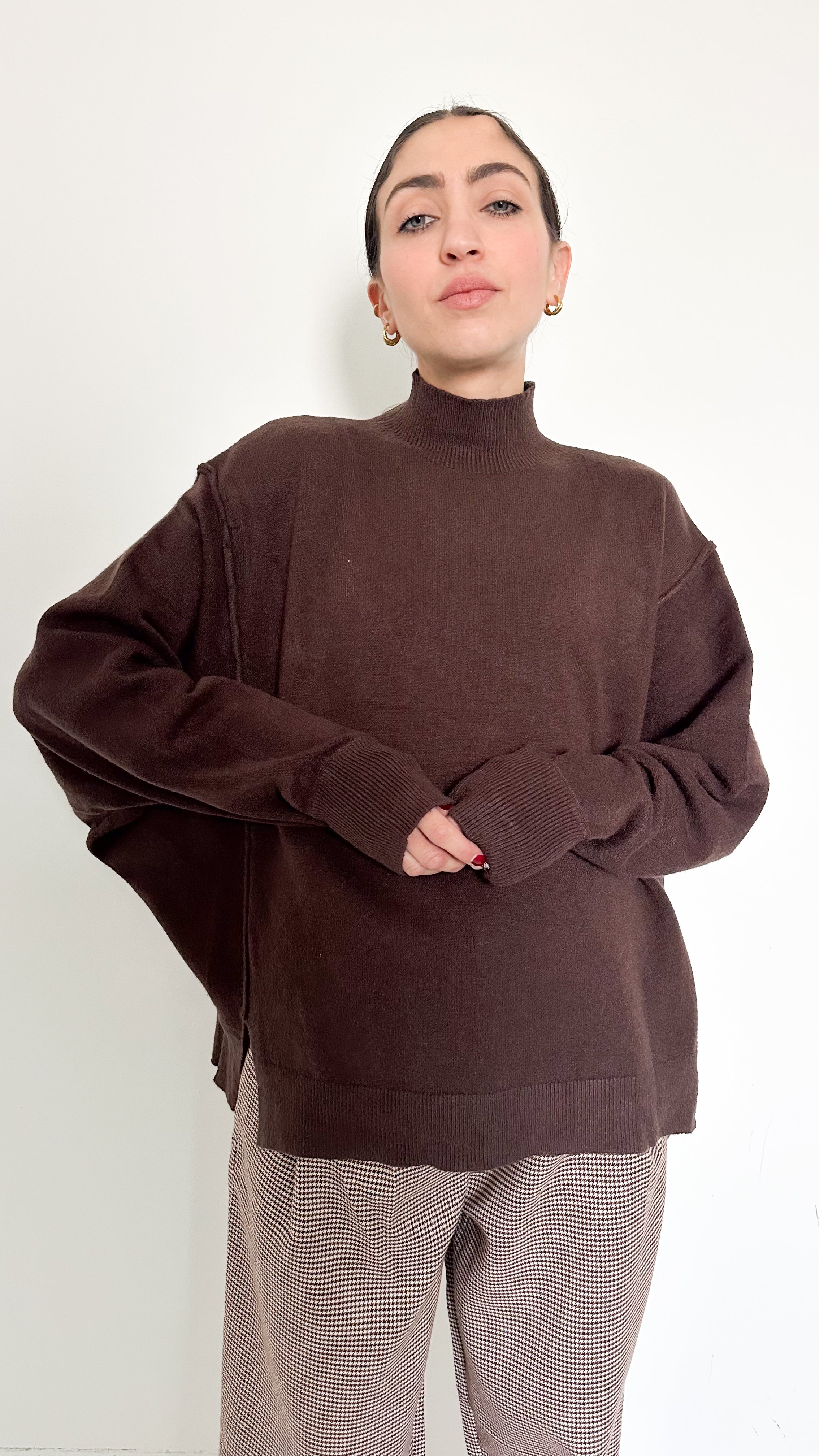 Pull Marrone  Manica A Sbuffo