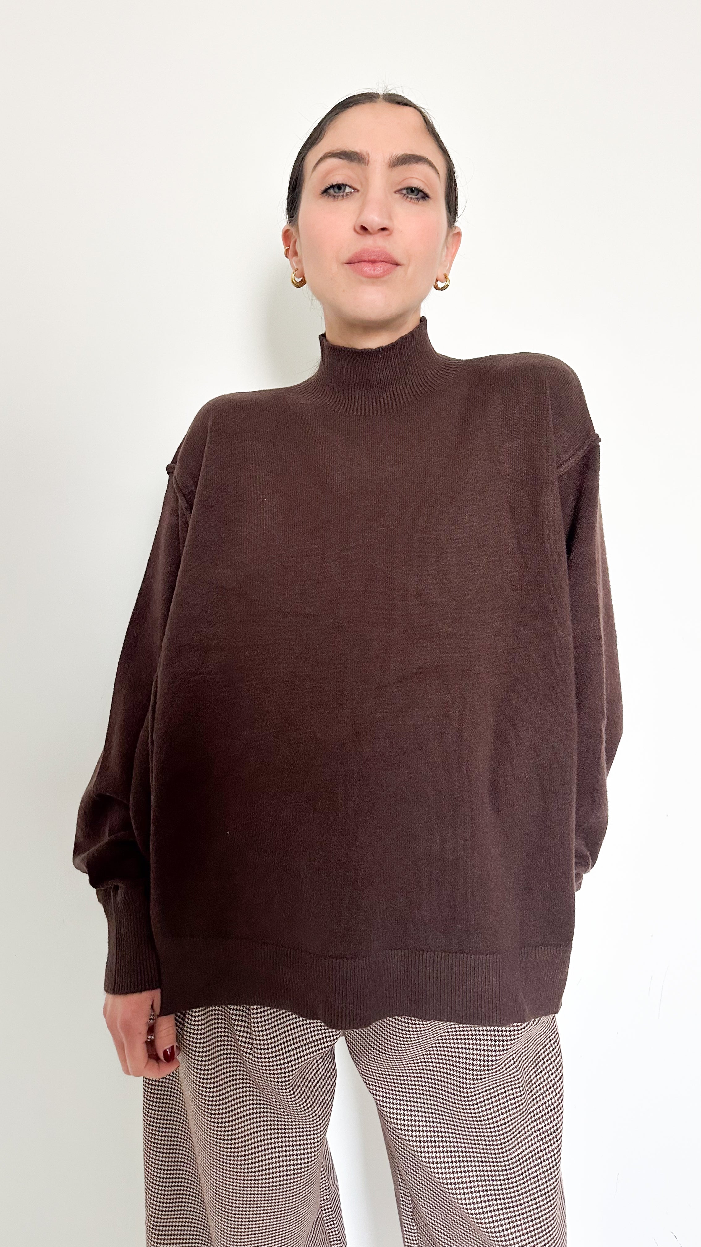 Pull Marrone  Manica A Sbuffo