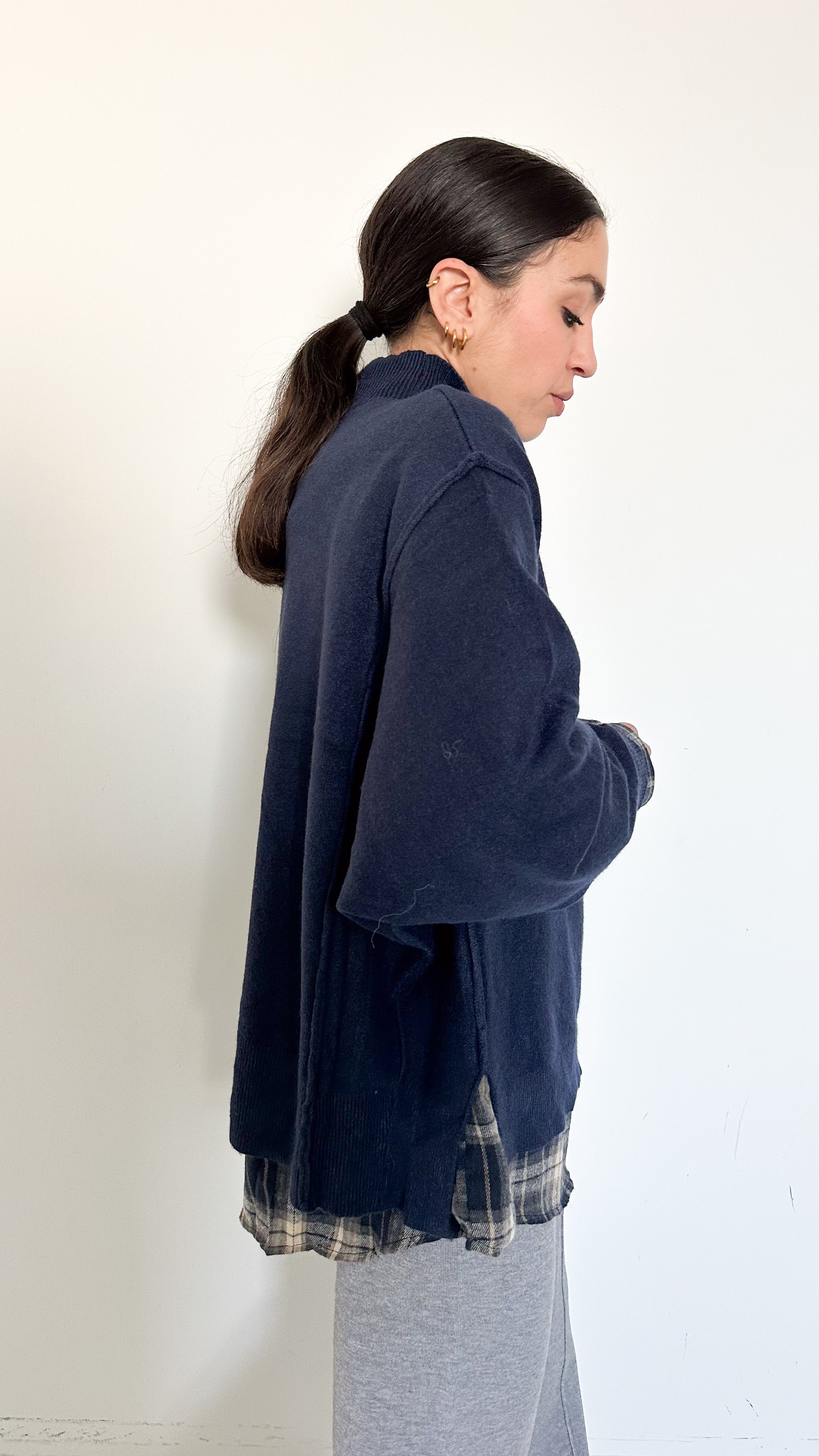 Pull Blu Manica A Sbuffo