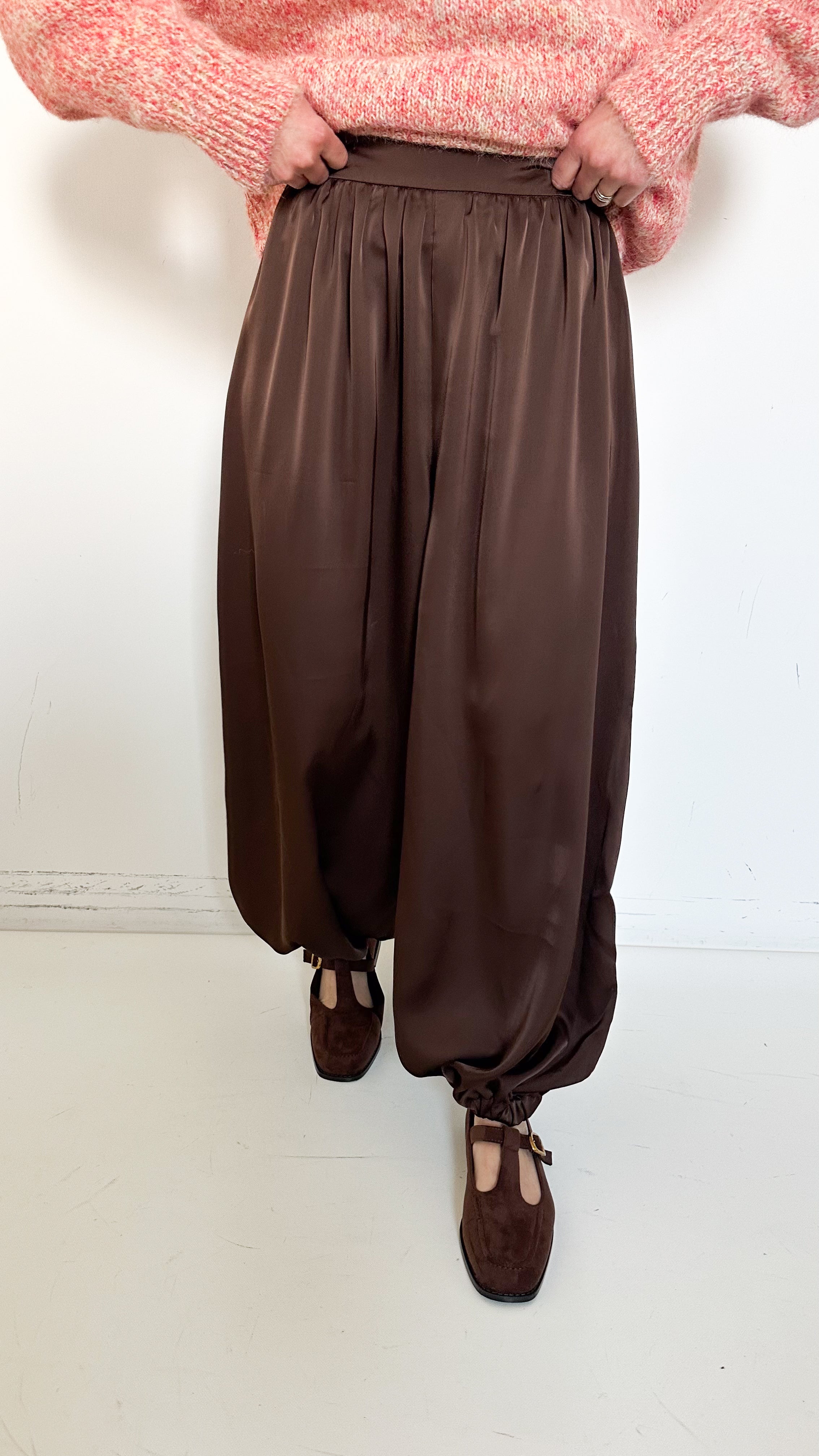Pantaloni Bloomer Marroni In Satin