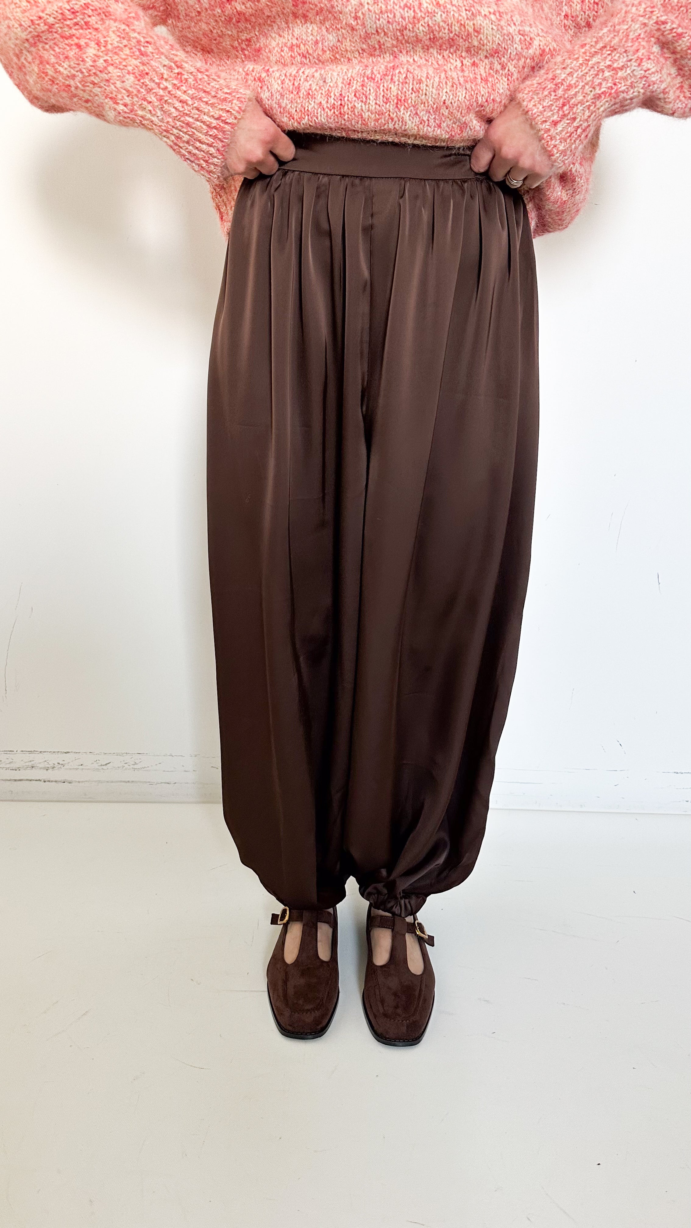 Pantaloni Bloomer Marroni In Satin