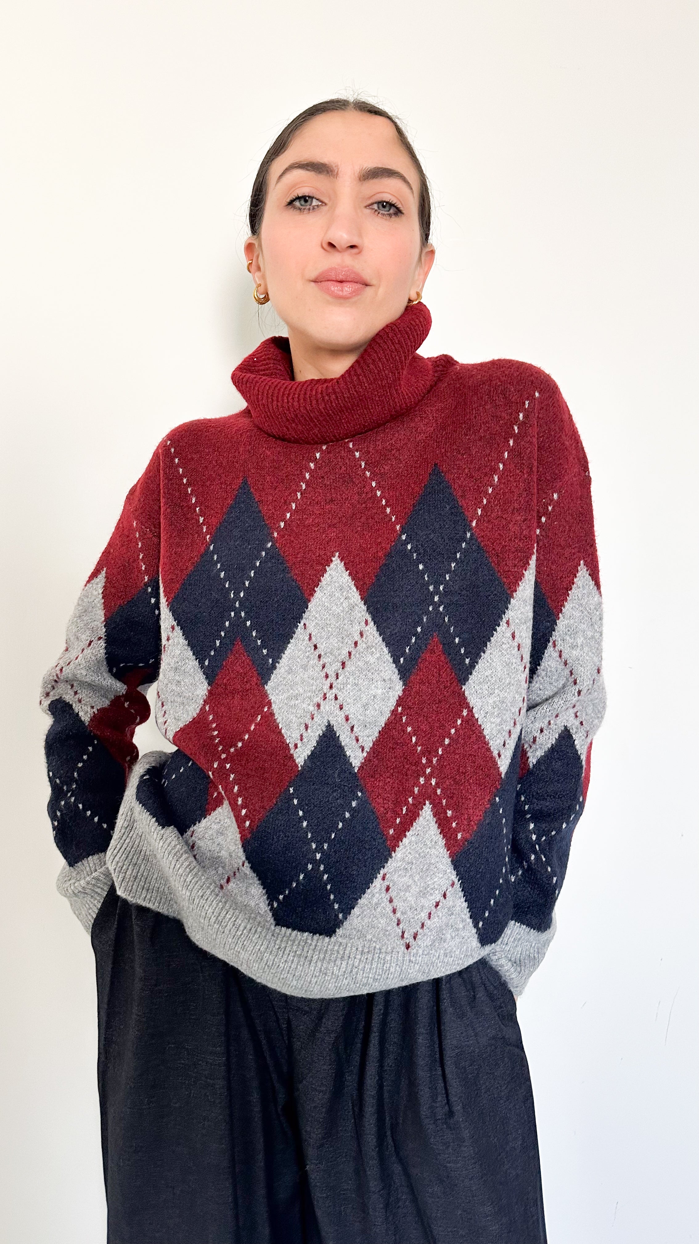 Pull Collo Alto Bordeaux A Fantasia