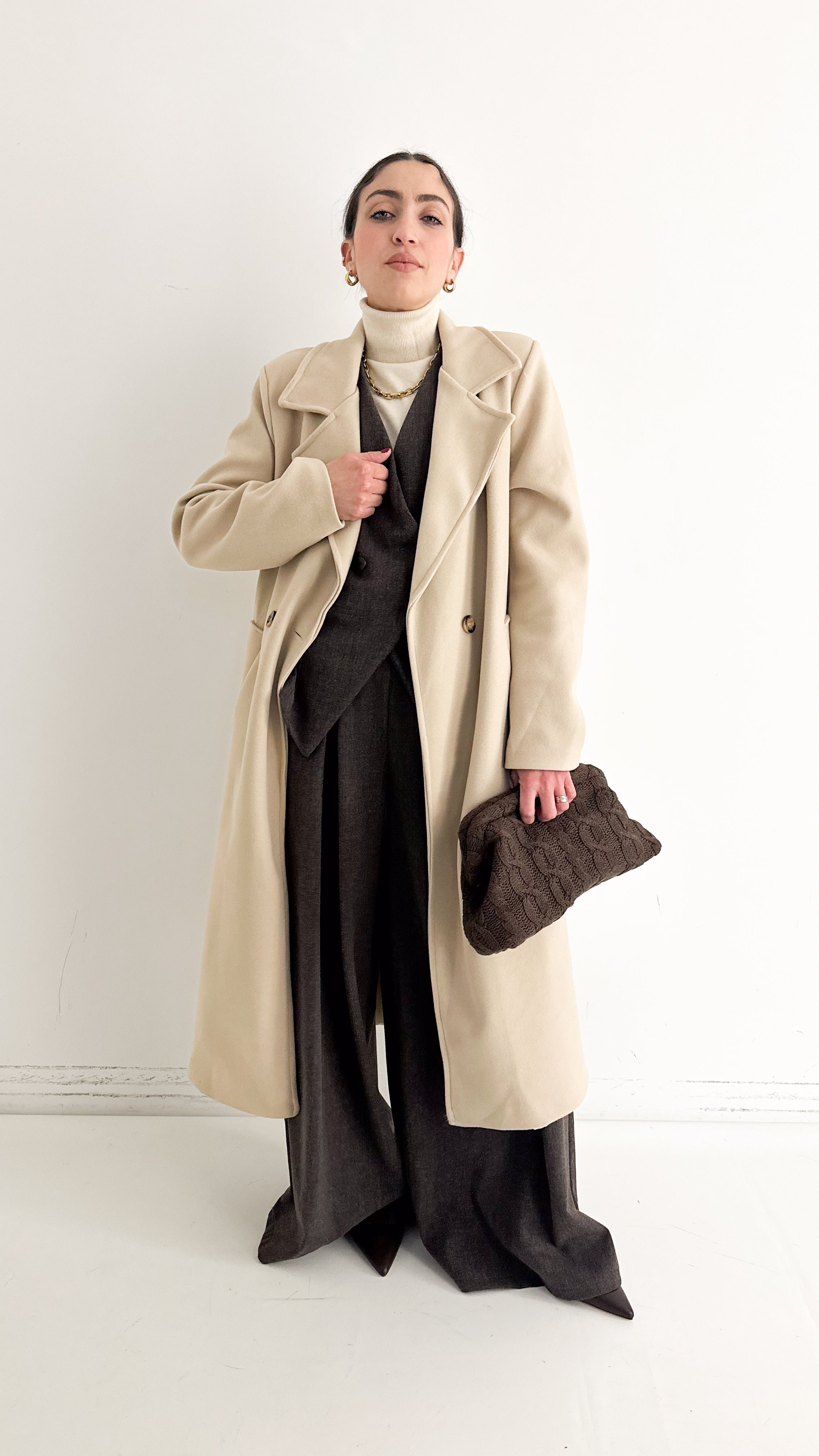 Cappotto Con Cintura Panna