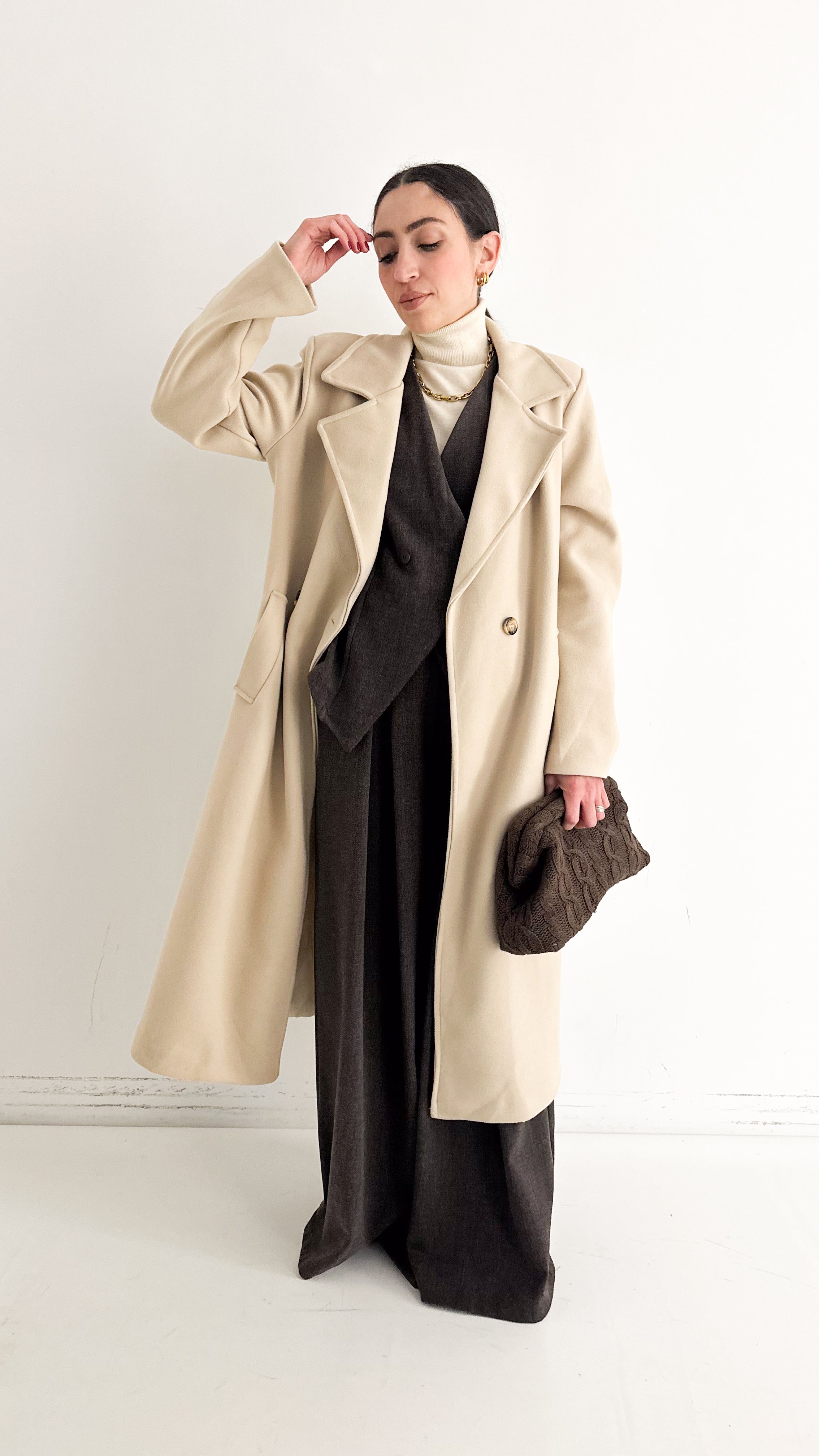 Cappotto Con Cintura Panna