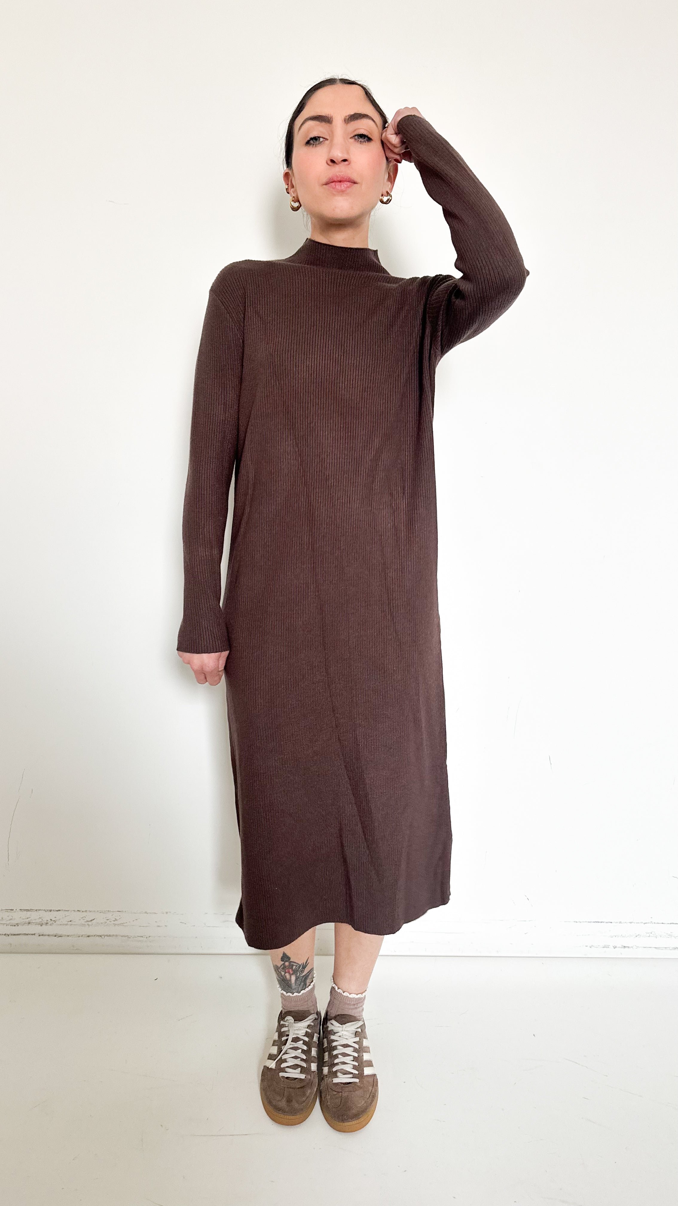 Vestito Marrone A Coste