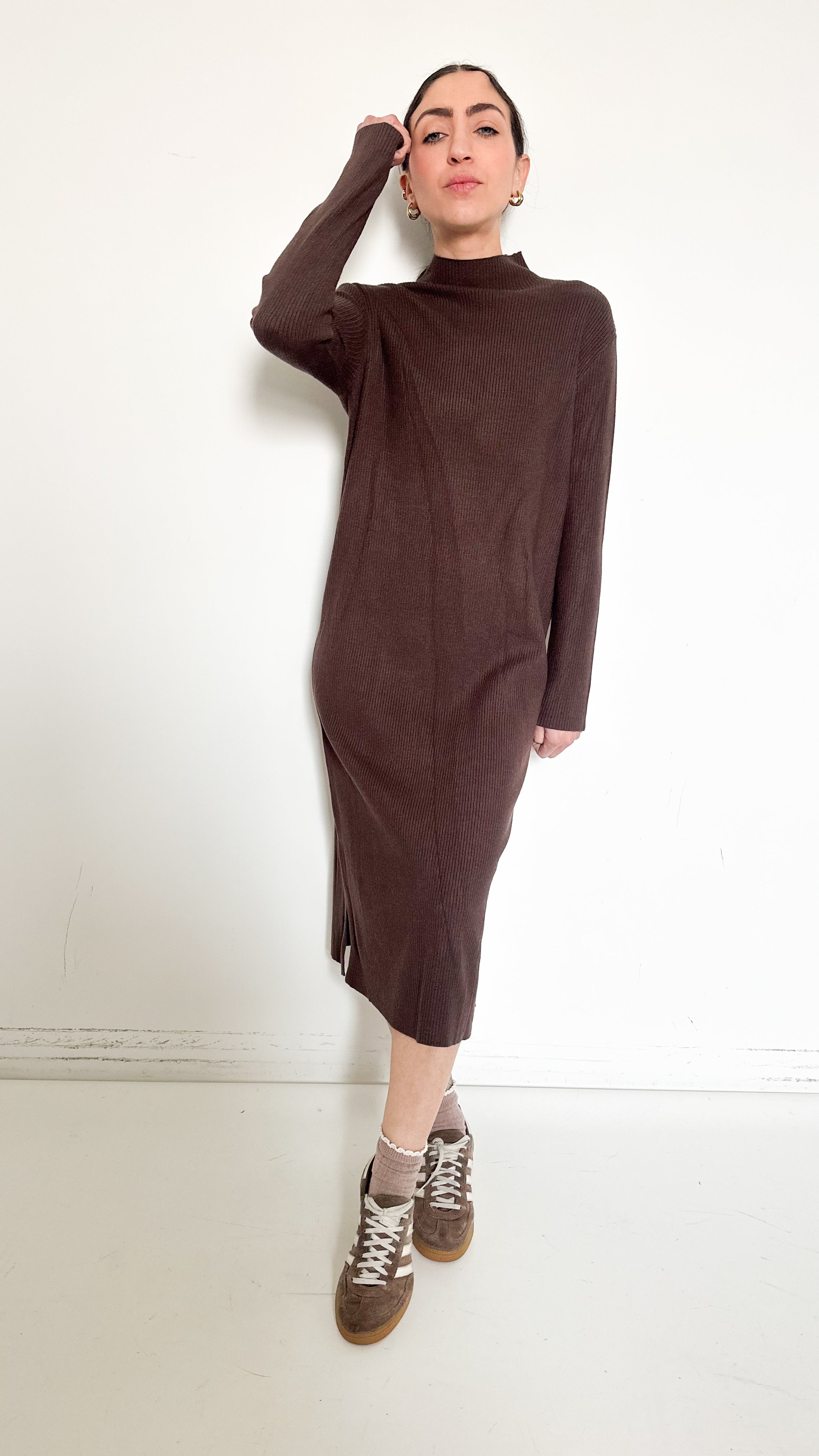 Vestito Marrone A Coste