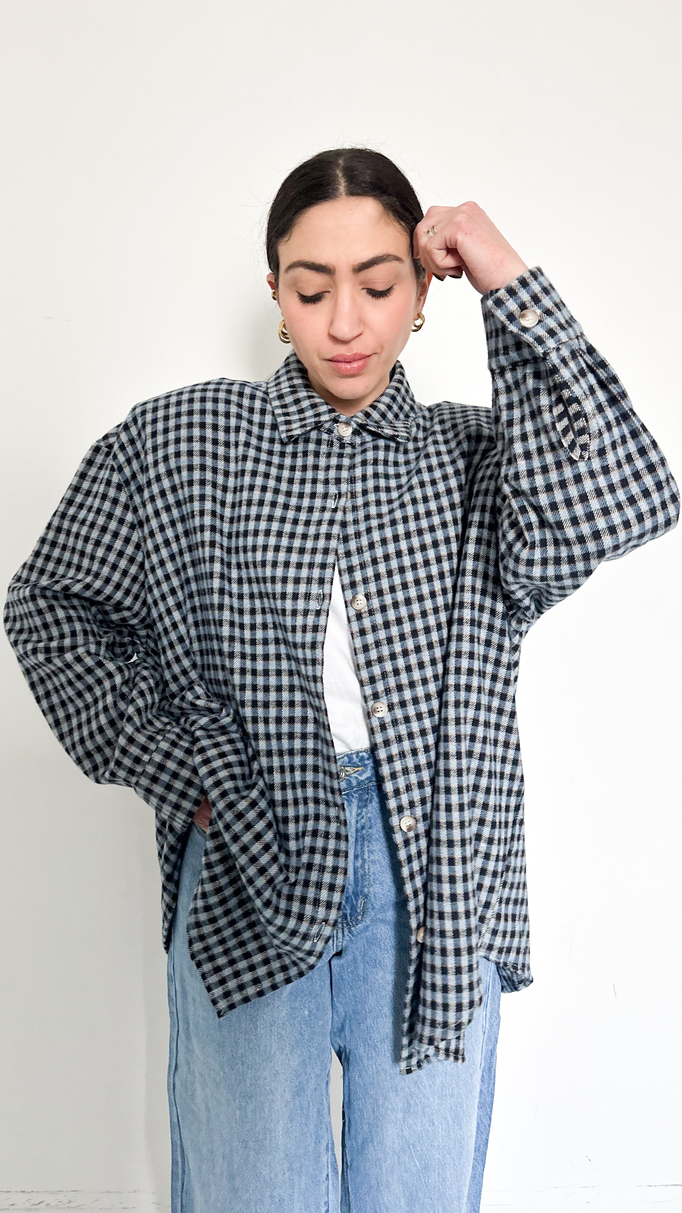 Camicia A Quadretti Blu Con Spalline