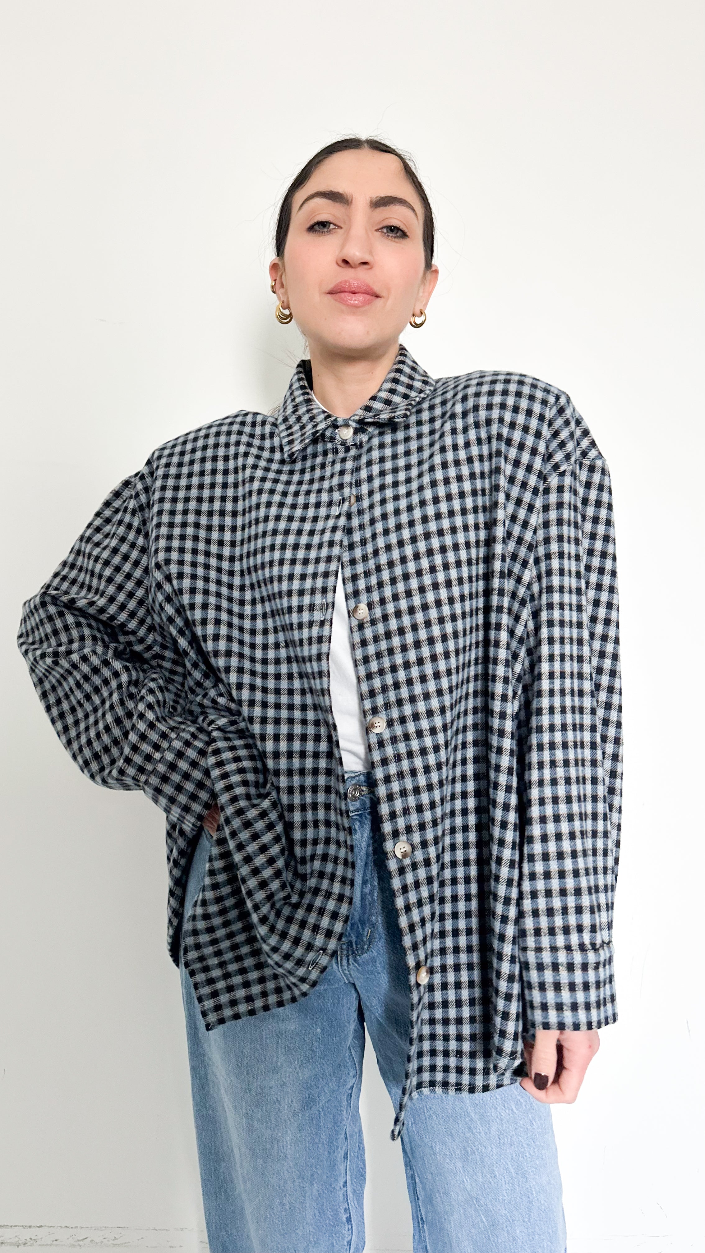 Camicia A Quadretti Blu Con Spalline