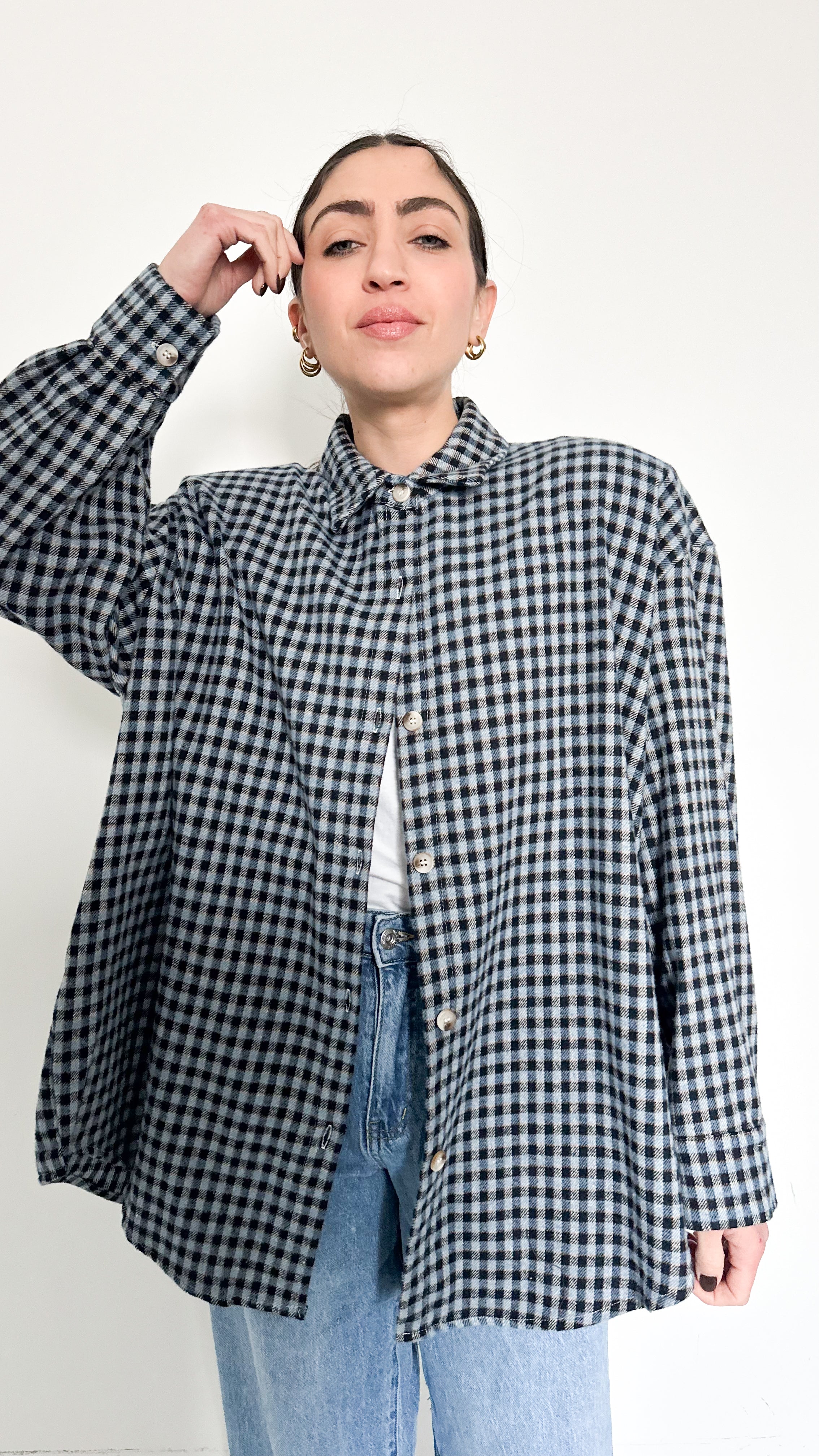 Camicia A Quadretti Blu Con Spalline