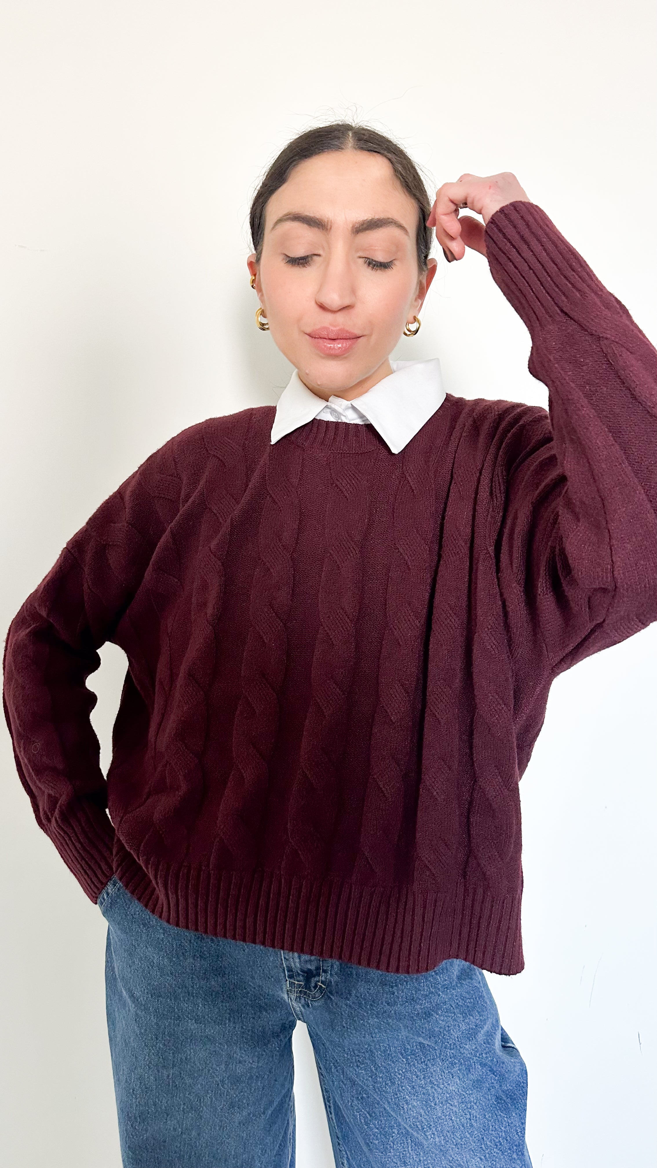 Pull Girocollo A Trecce Bordeaux By SimonaG.