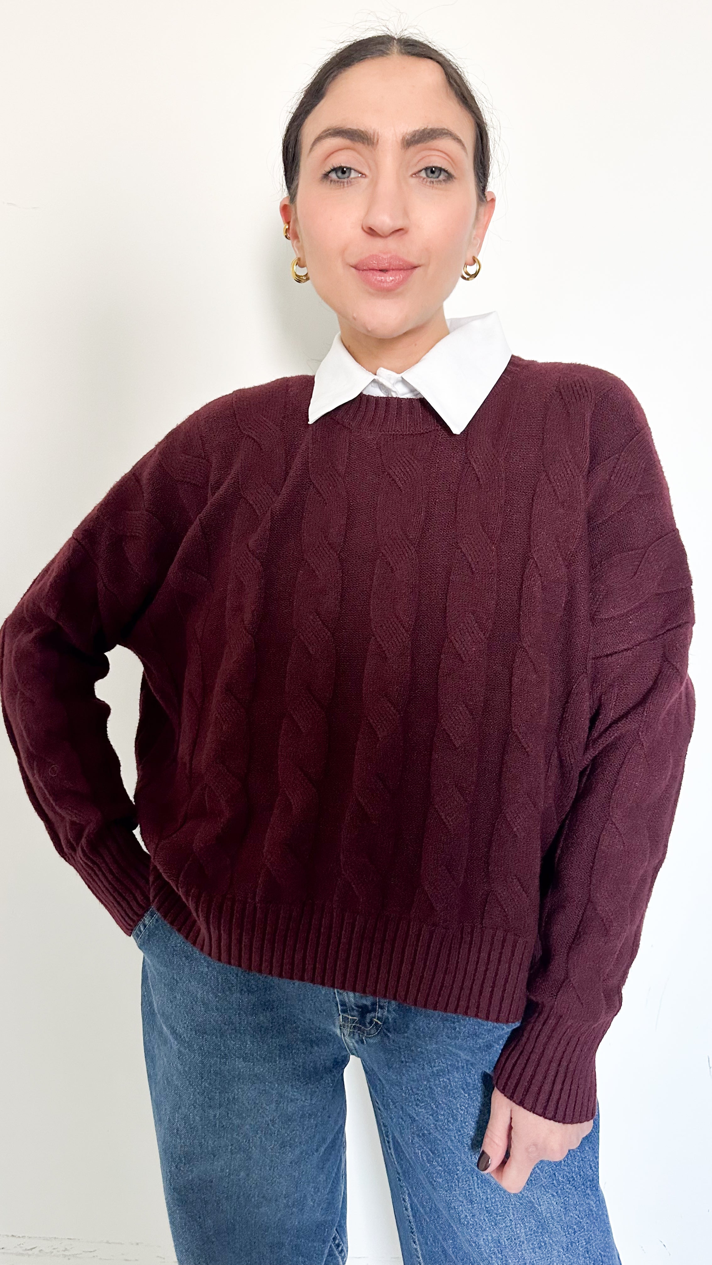 Pull Girocollo A Trecce Bordeaux By SimonaG.